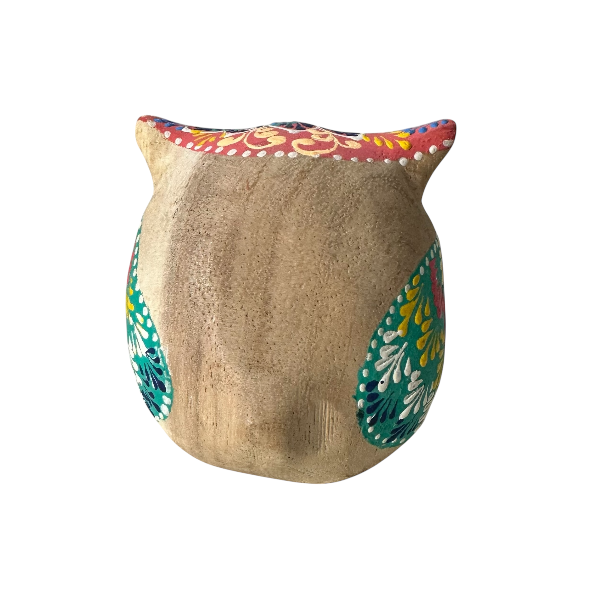 Hand-Painted Wooden Owl Figurine - Warm Earth Tones & Floral Design Music Frog Co