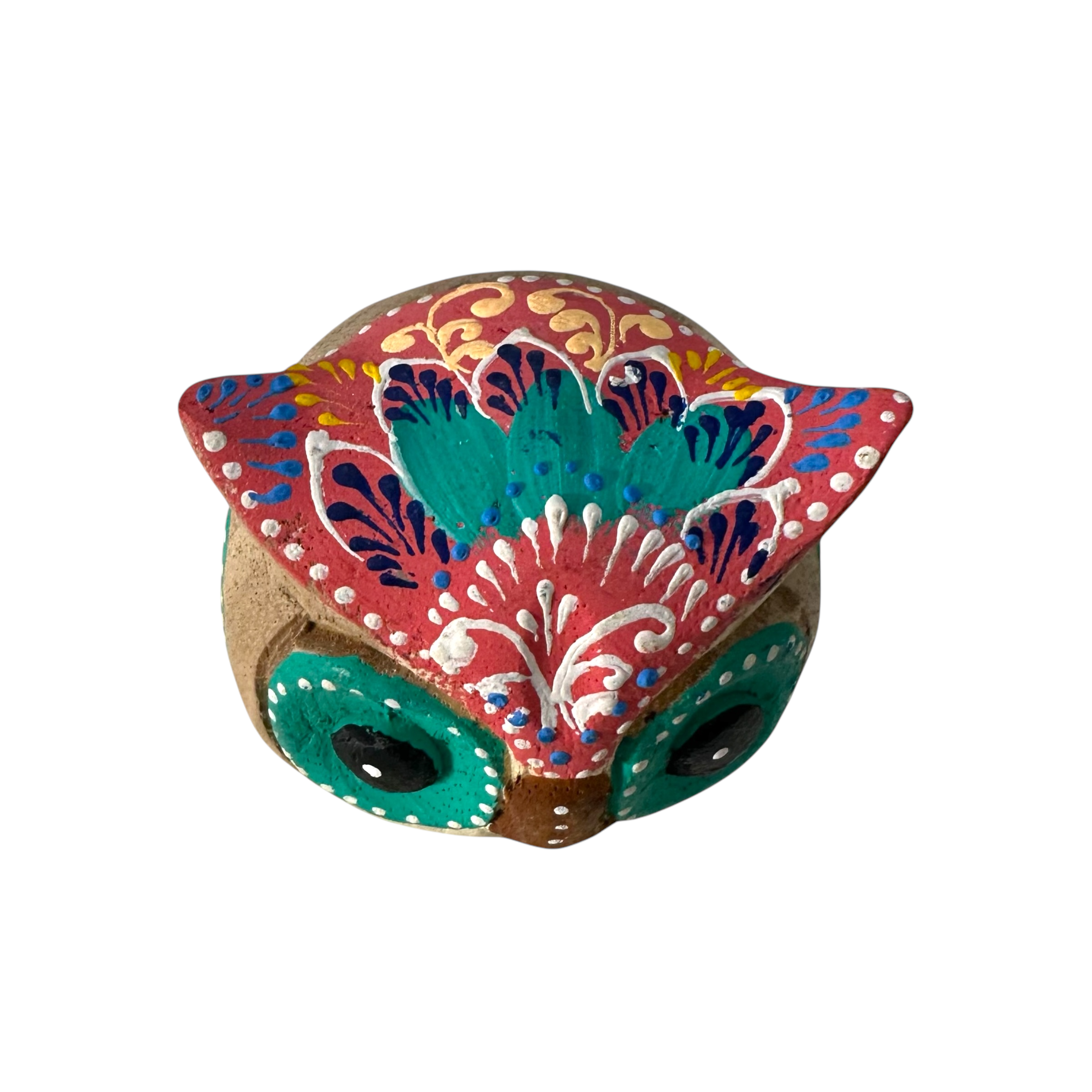 Hand-Painted Wooden Owl Figurine - Warm Earth Tones & Floral Design Music Frog Co