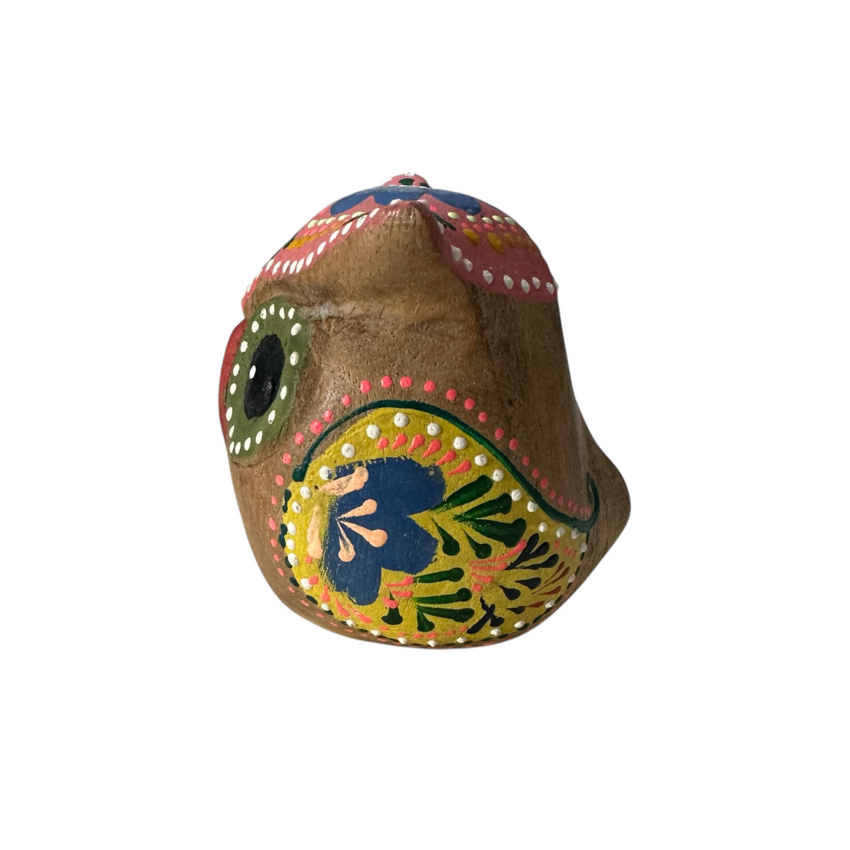 Hand-Painted Wooden Owl Figurine - Pink & Green Vibrant Design Music Frog Co