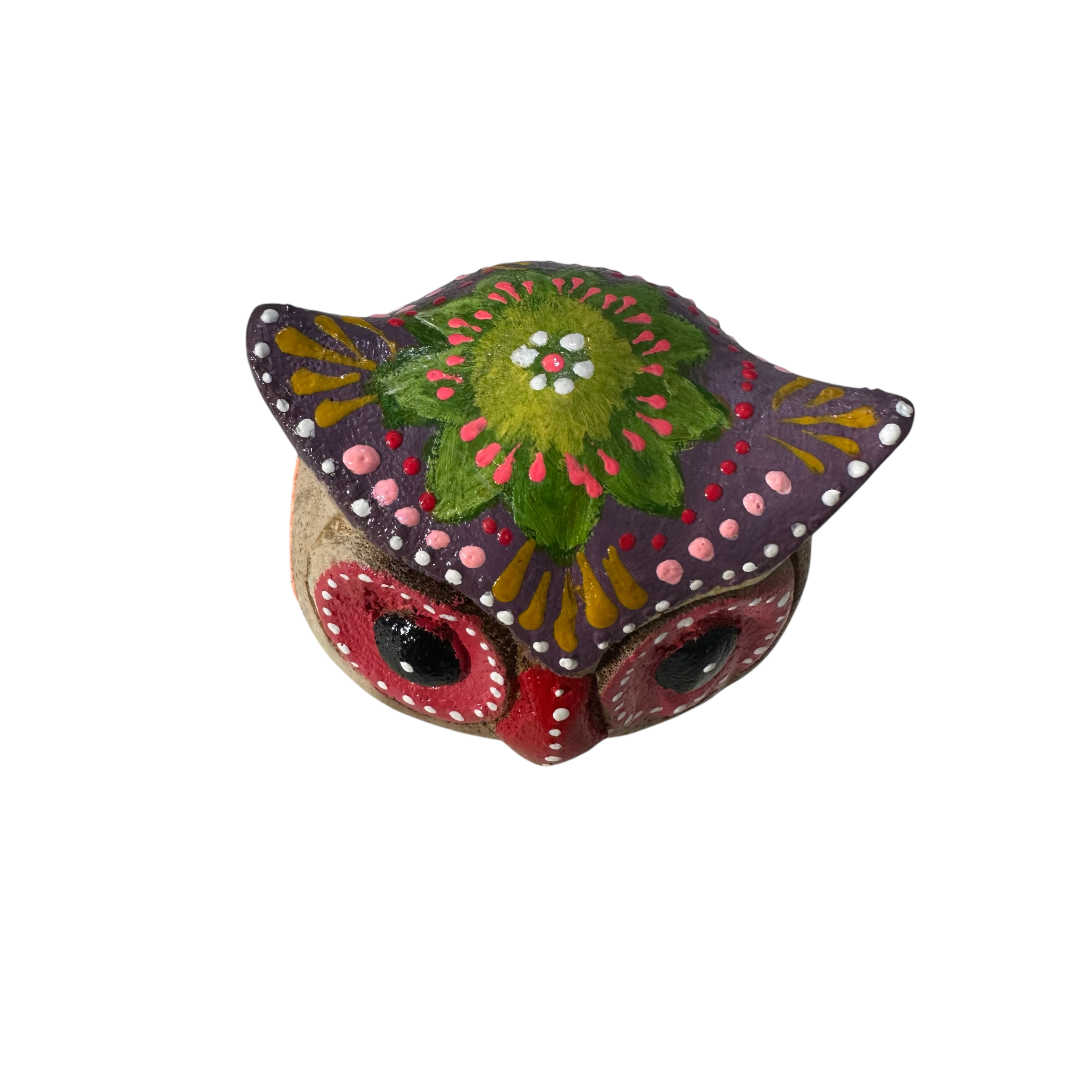 Hand-Painted Wooden Owl Figurine - Classic Red & Colorful Accents Music Frog Co