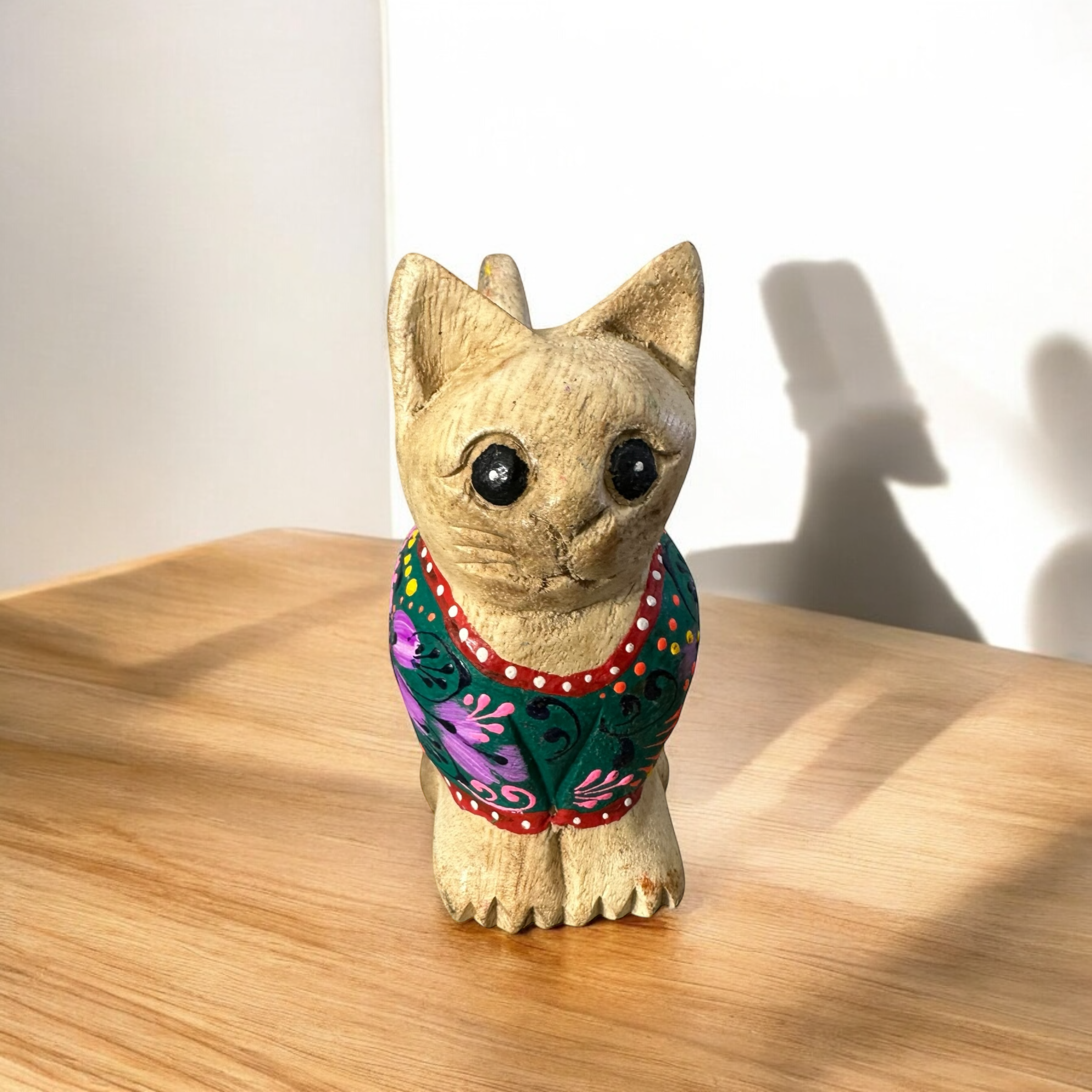 Light Wood with Green & Pink Floral – Emerald Bloom Cat Music Frog Co