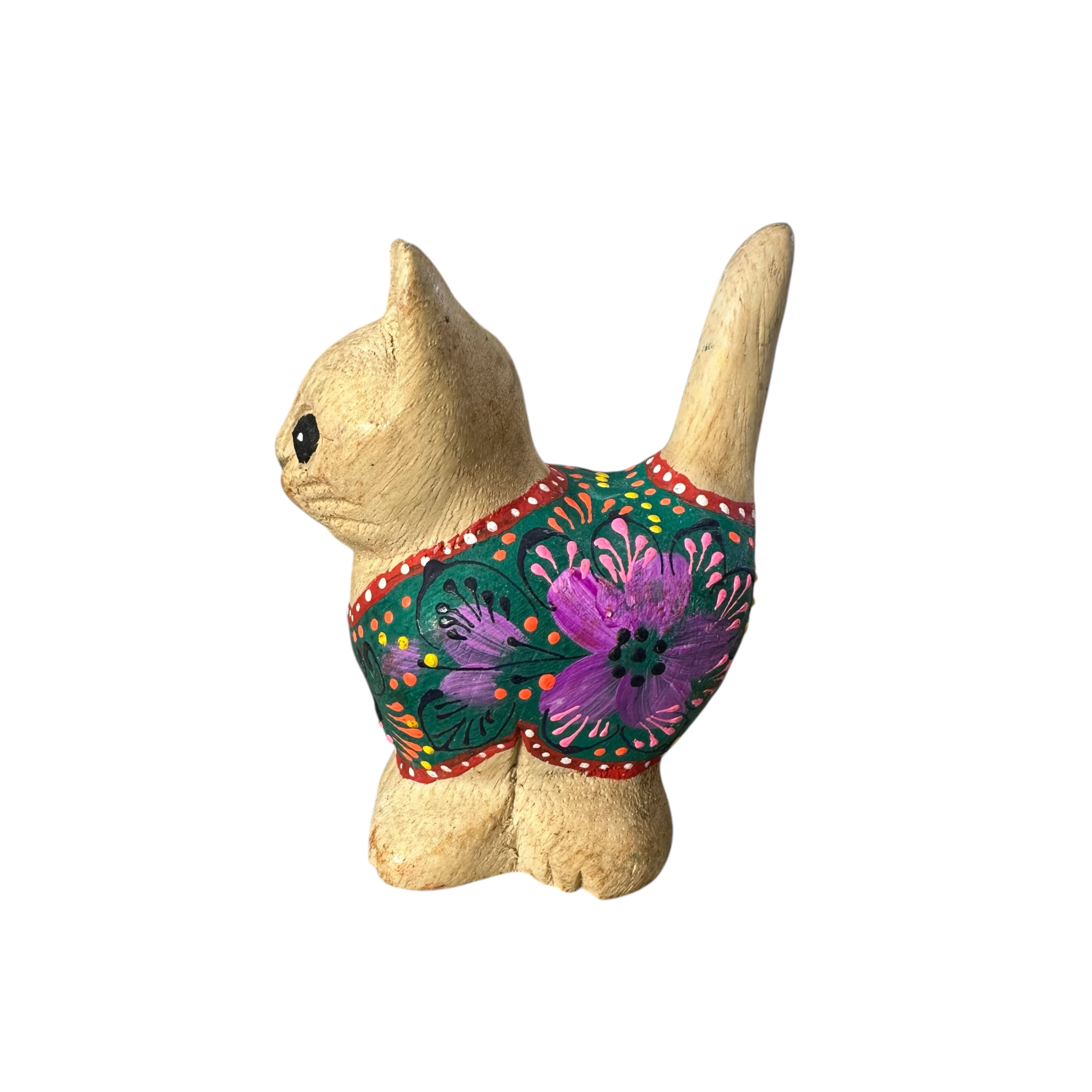 Light Wood with Green & Pink Floral – Emerald Bloom Cat Music Frog Co