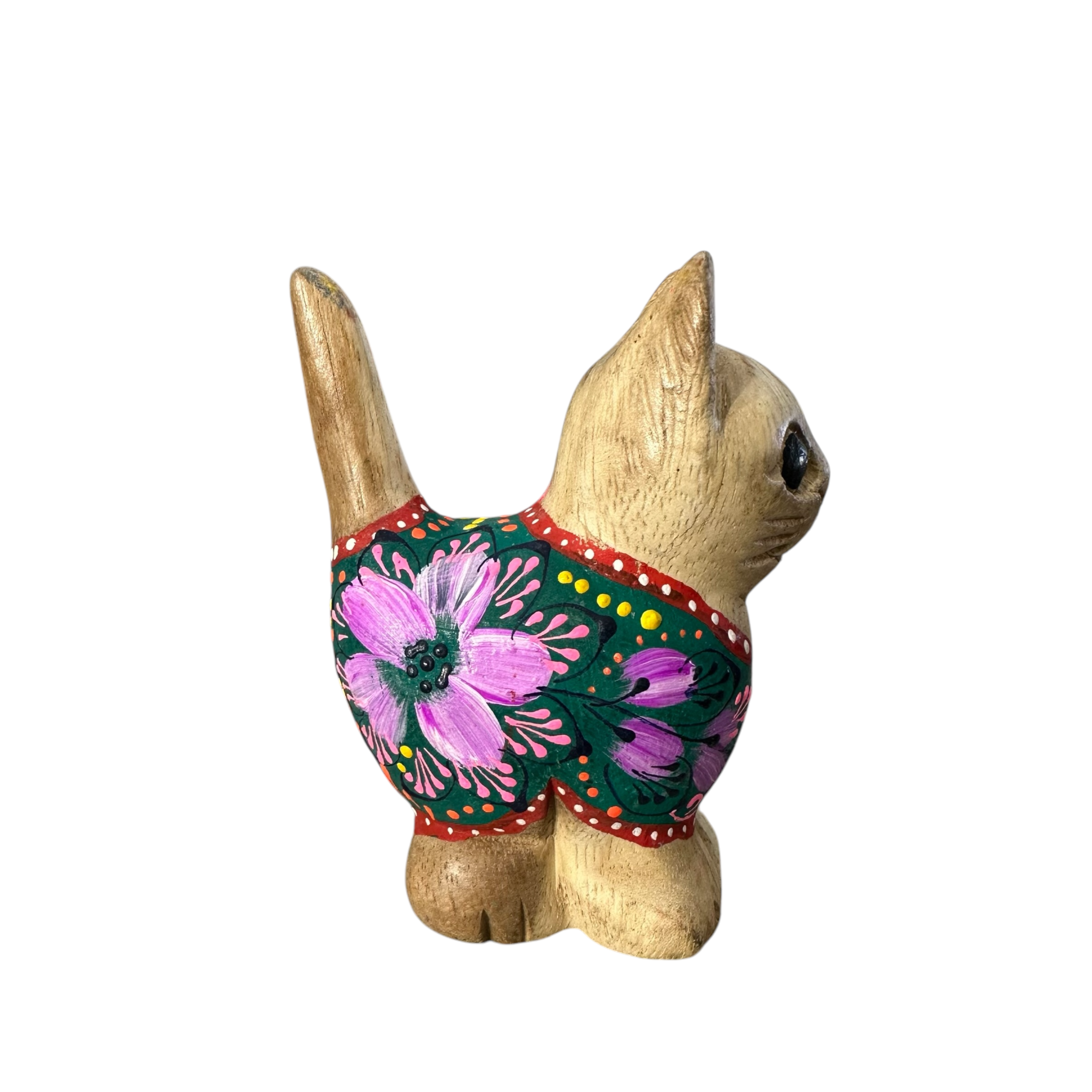 Light Wood with Green & Pink Floral – Emerald Bloom Cat Music Frog Co