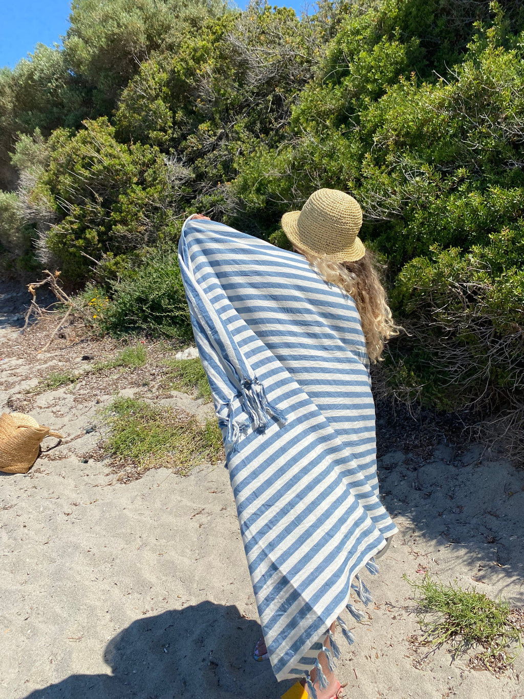 Girit Blue Cotton Linen Towel Eastern Woven