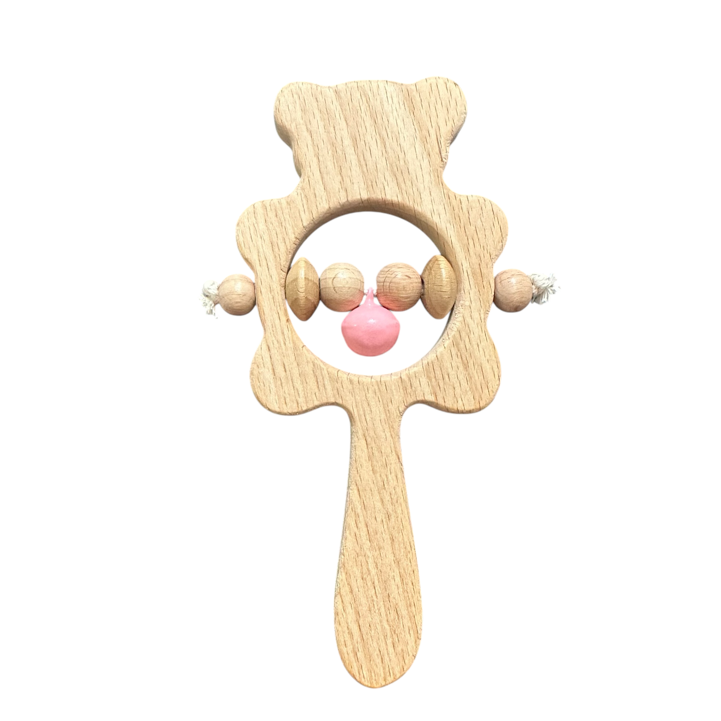 Wooden Bear Rattle Shaker – Pink Bell Edition Music Frog Co