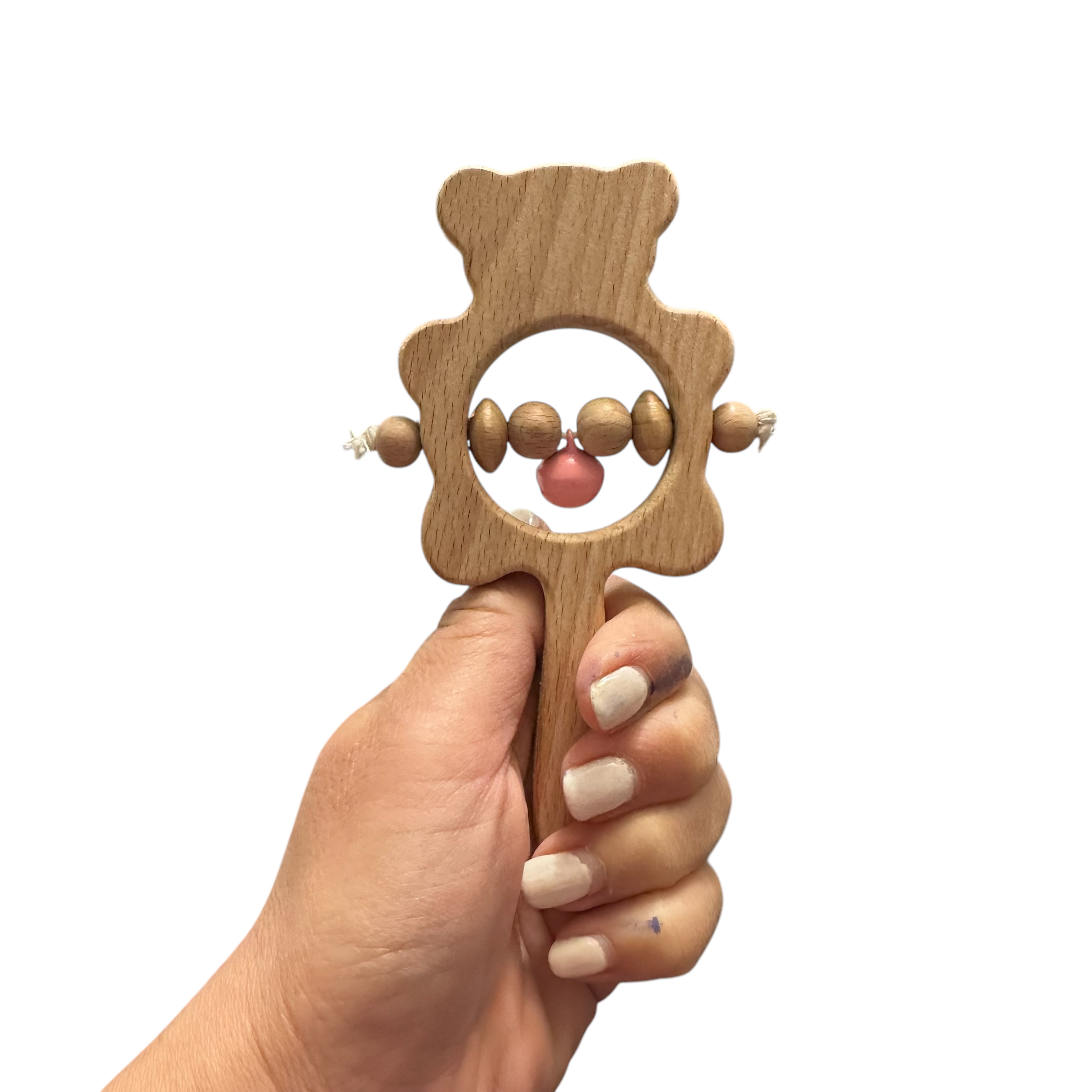 Wooden Bear Rattle Shaker – Pink Bell Edition Music Frog Co
