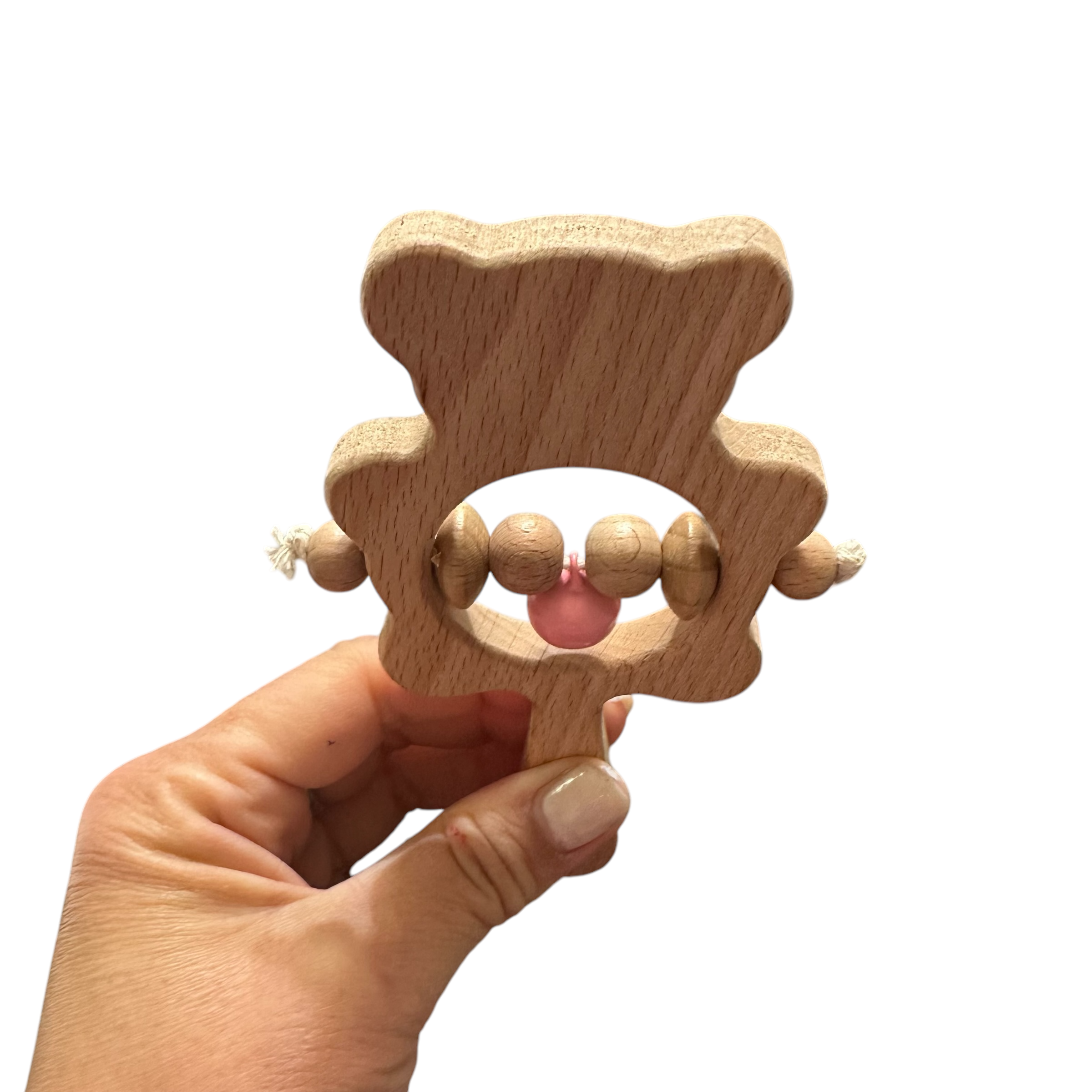 Wooden Bear Rattle Shaker – Pink Bell Edition Music Frog Co