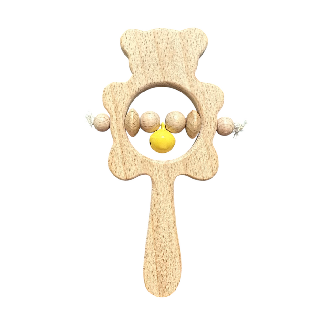 Wooden Bear Rattle Shaker – Yellow Bell Edition Music Frog Co