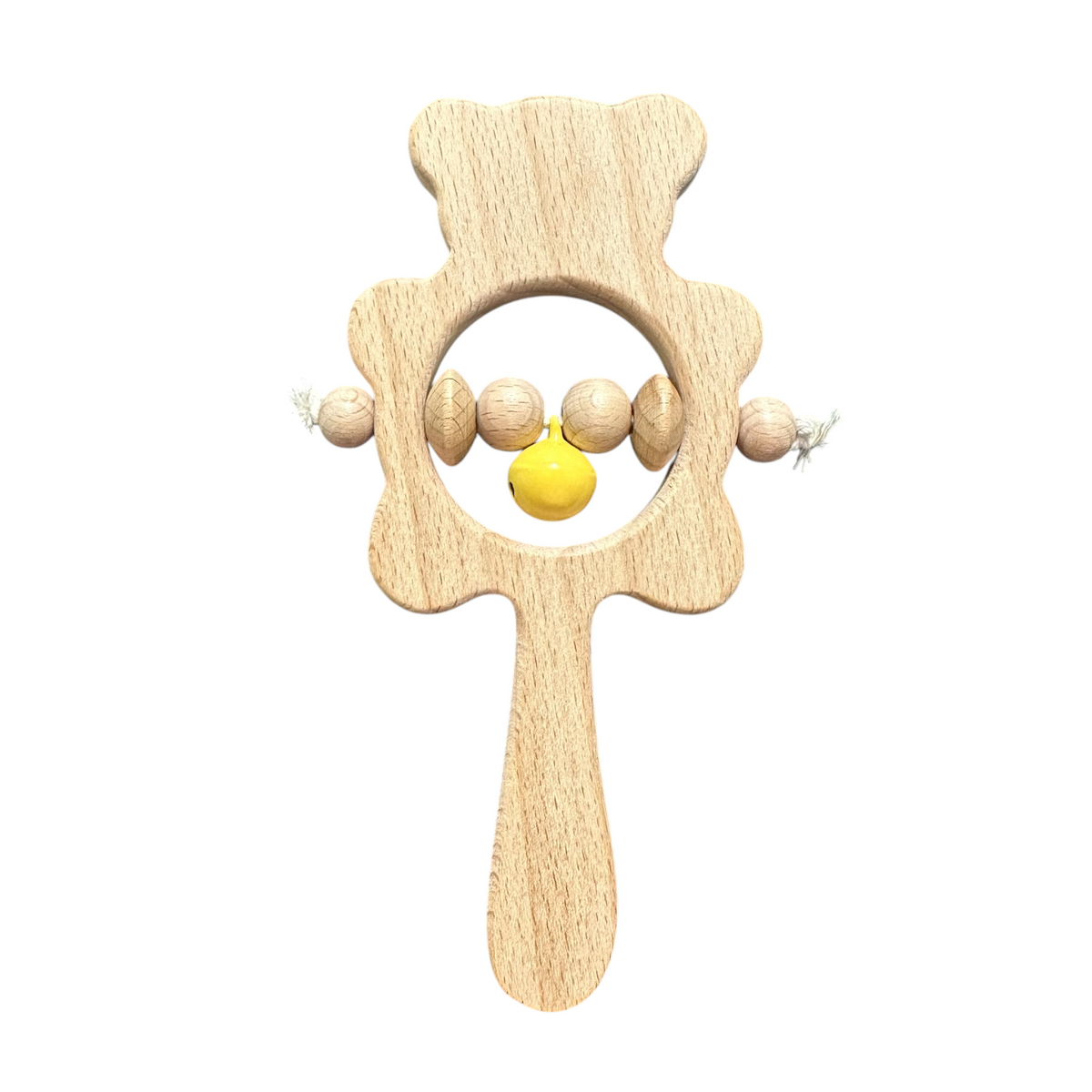 Wooden Bear Rattle Shaker – Yellow Bell Edition Music Frog Co