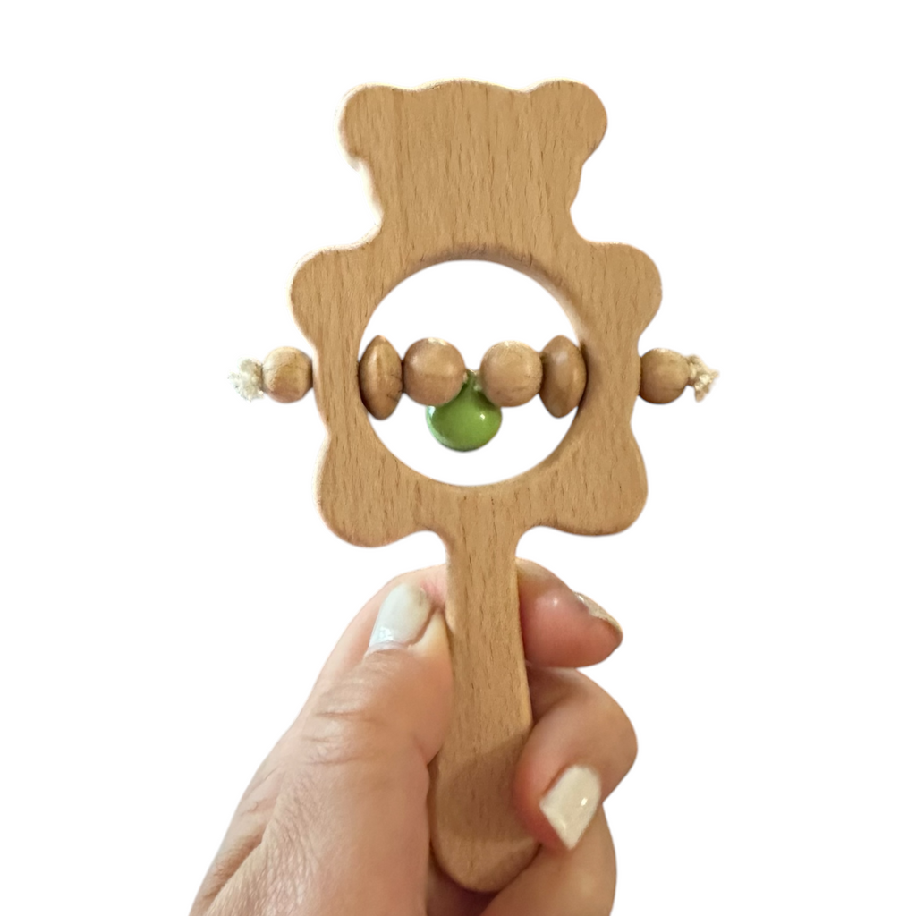 Wooden Bear Rattle Shaker – Green Bell Edition Music Frog Co