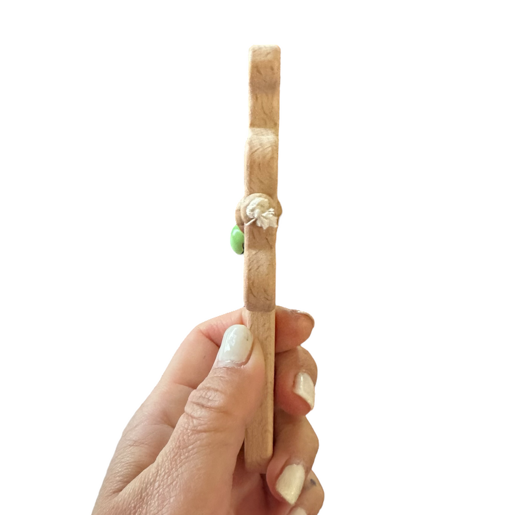 Wooden Bear Rattle Shaker – Green Bell Edition Music Frog Co