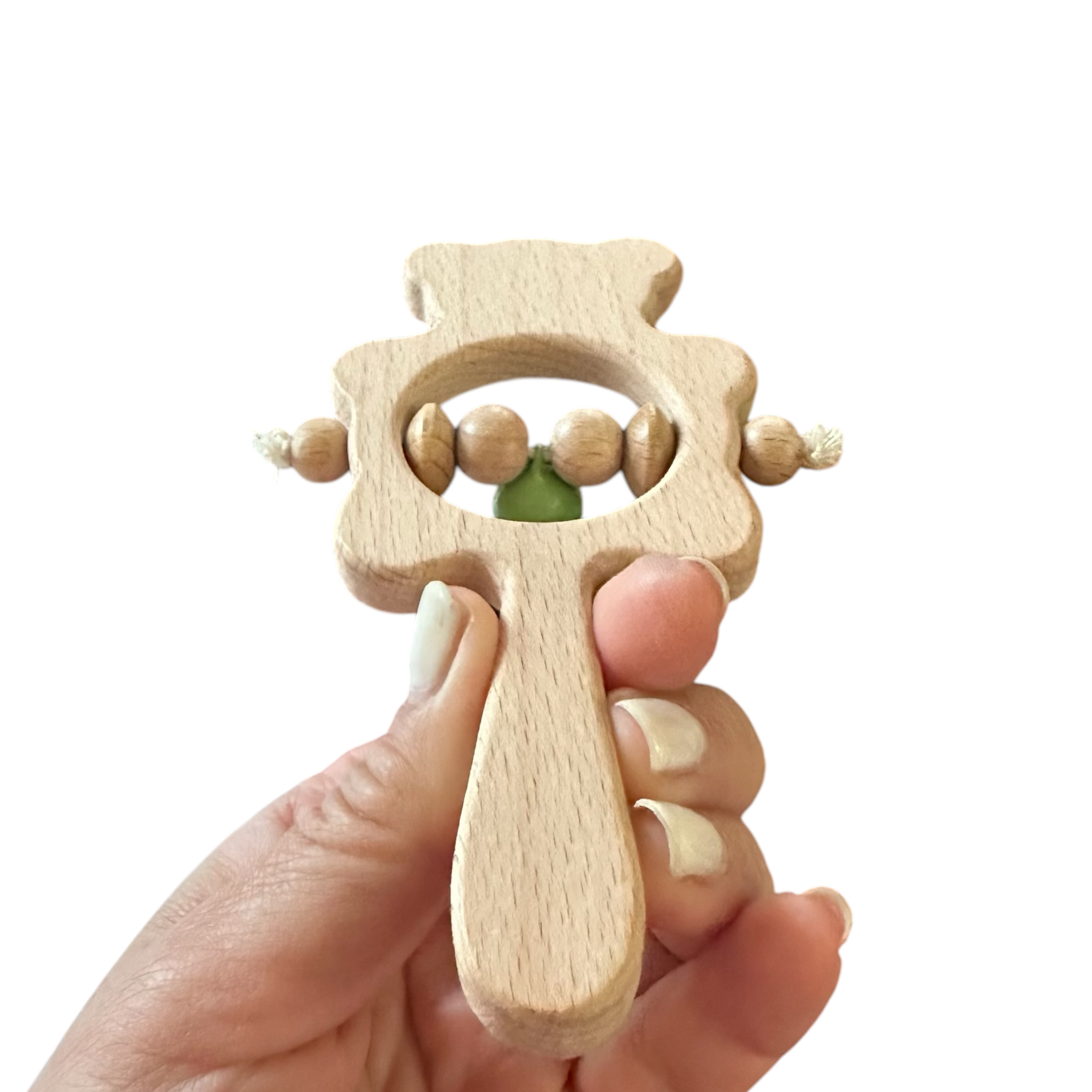 Wooden Bear Rattle Shaker – Green Bell Edition Music Frog Co