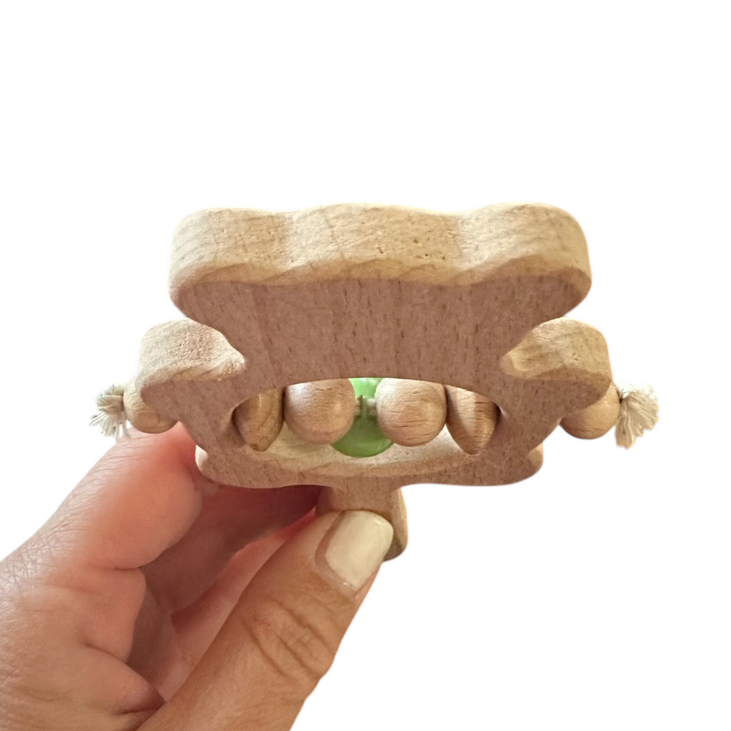 Wooden Bear Rattle Shaker – Green Bell Edition Music Frog Co