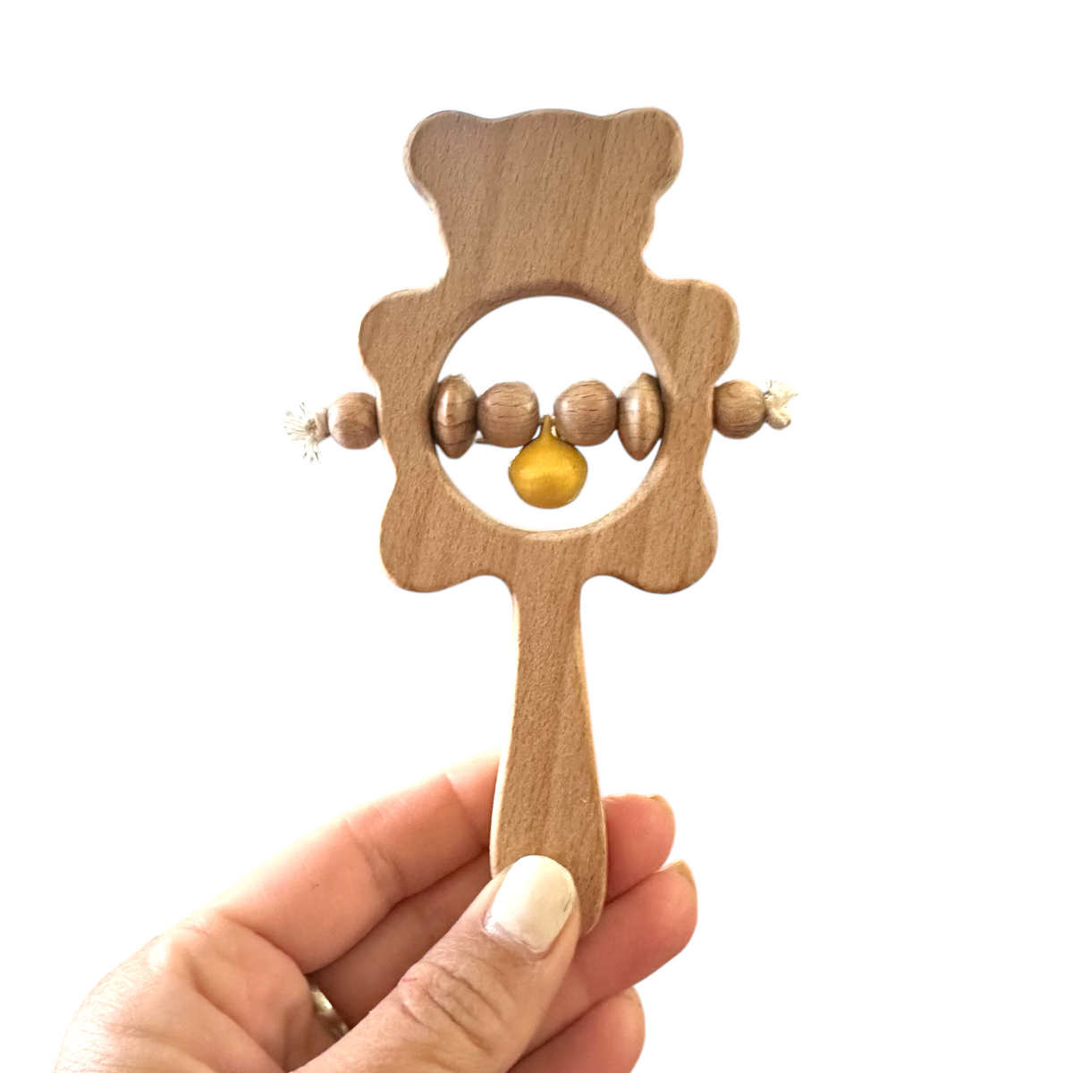 Wooden Bear Rattle Shaker – Yellow Bell Edition Music Frog Co