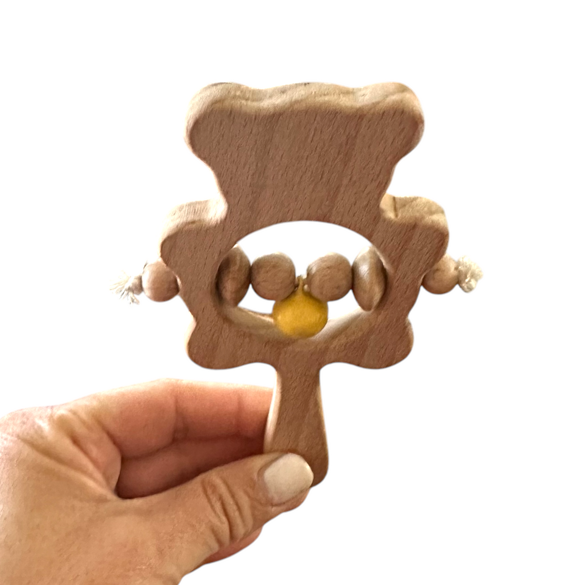Wooden Bear Rattle Shaker – Yellow Bell Edition Music Frog Co