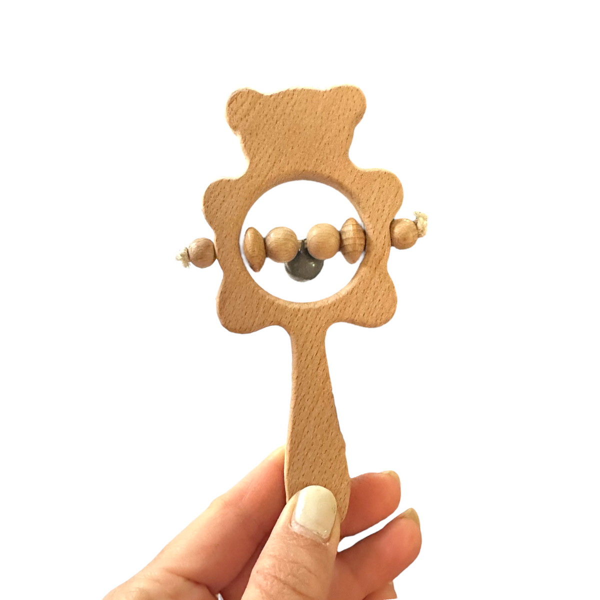 Wooden Bear Rattle Shaker – Gray Bell Edition Music Frog Co