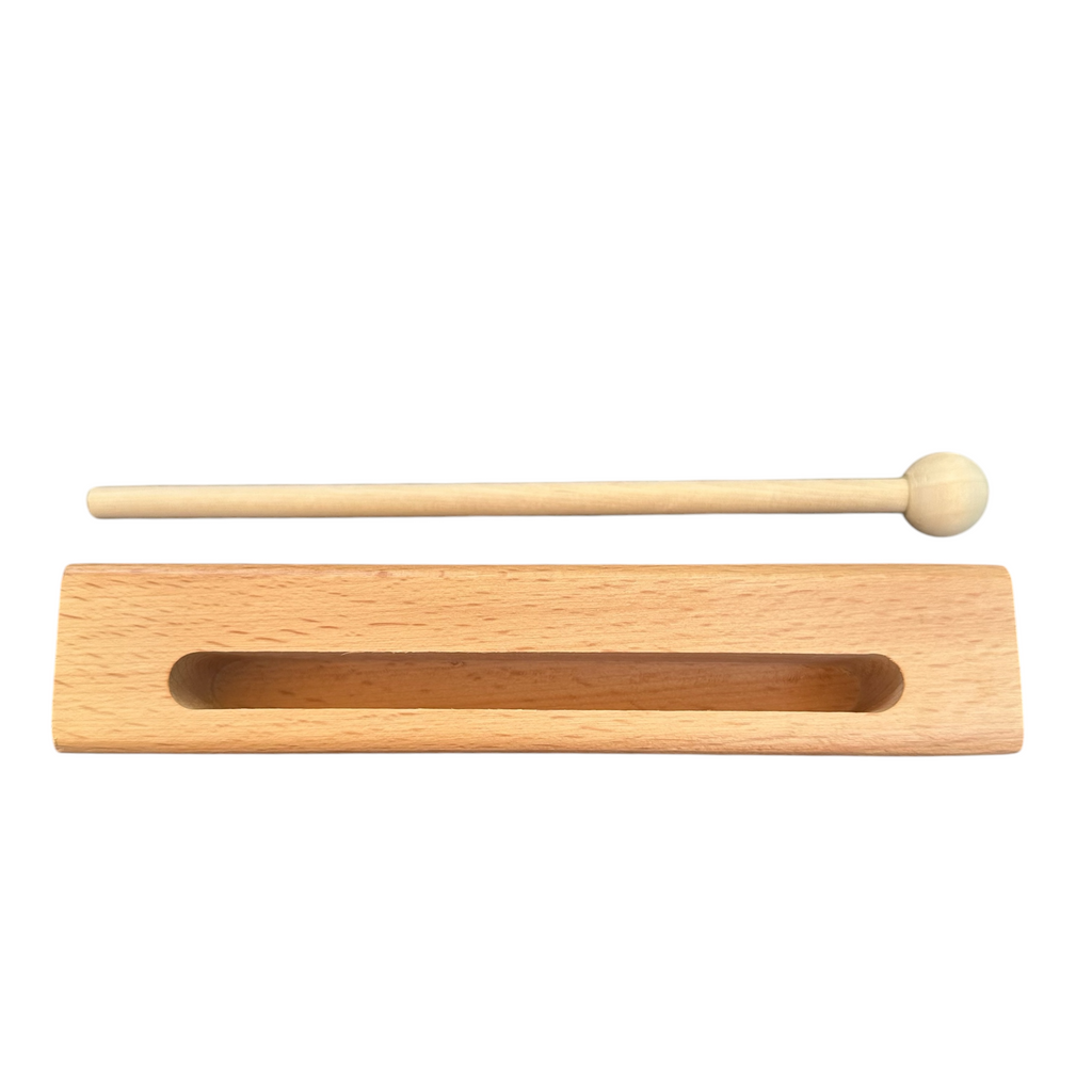Wooden Slit Drum – Natural Tone Block Percussion Instrument with Mallet – Montessori Rhythm Toy for Kids & Classrooms Music Frog Co