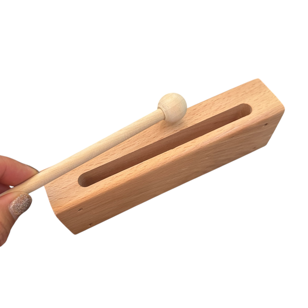 Wooden Slit Drum – Natural Tone Block Percussion Instrument with Mallet – Montessori Rhythm Toy for Kids & Classrooms Music Frog Co