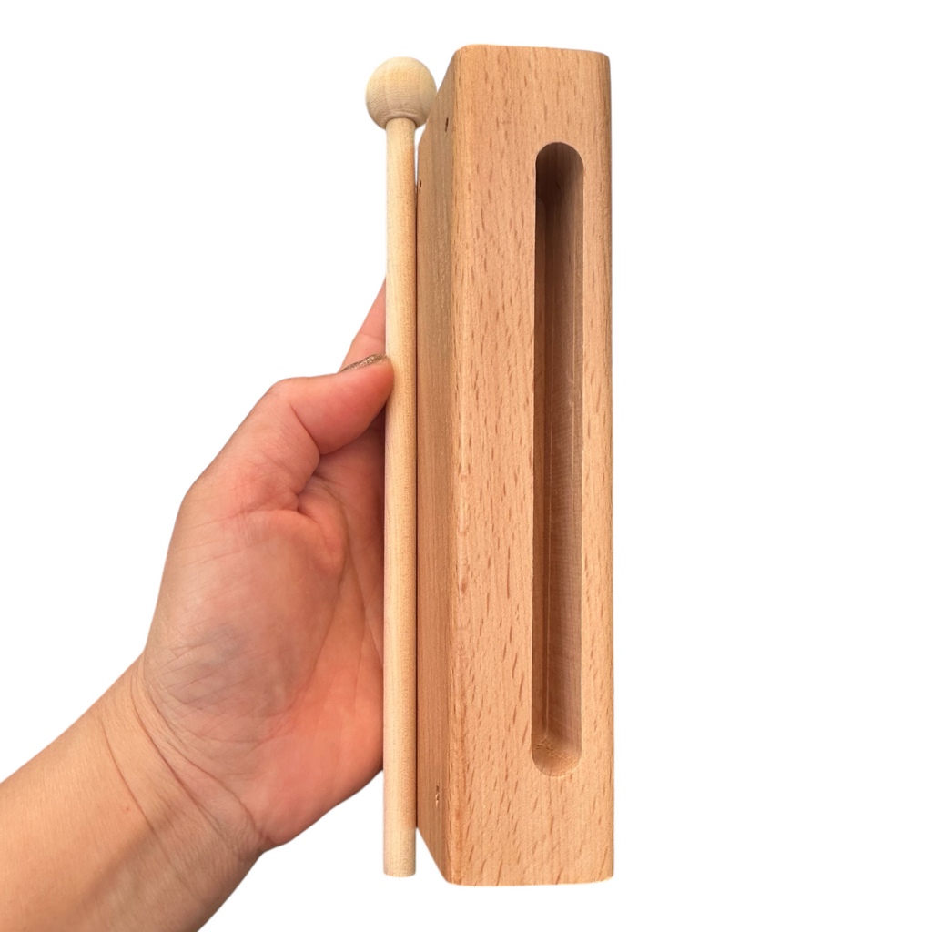 Wooden Slit Drum – Natural Tone Block Percussion Instrument with Mallet – Montessori Rhythm Toy for Kids & Classrooms Music Frog Co