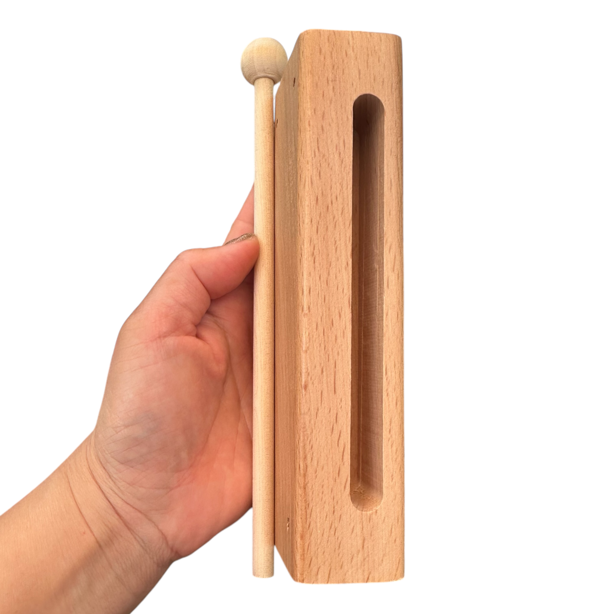 Wooden Slit Drum – Natural Tone Block Percussion Instrument with Mallet – Montessori Rhythm Toy for Kids & Classrooms Music Frog Co