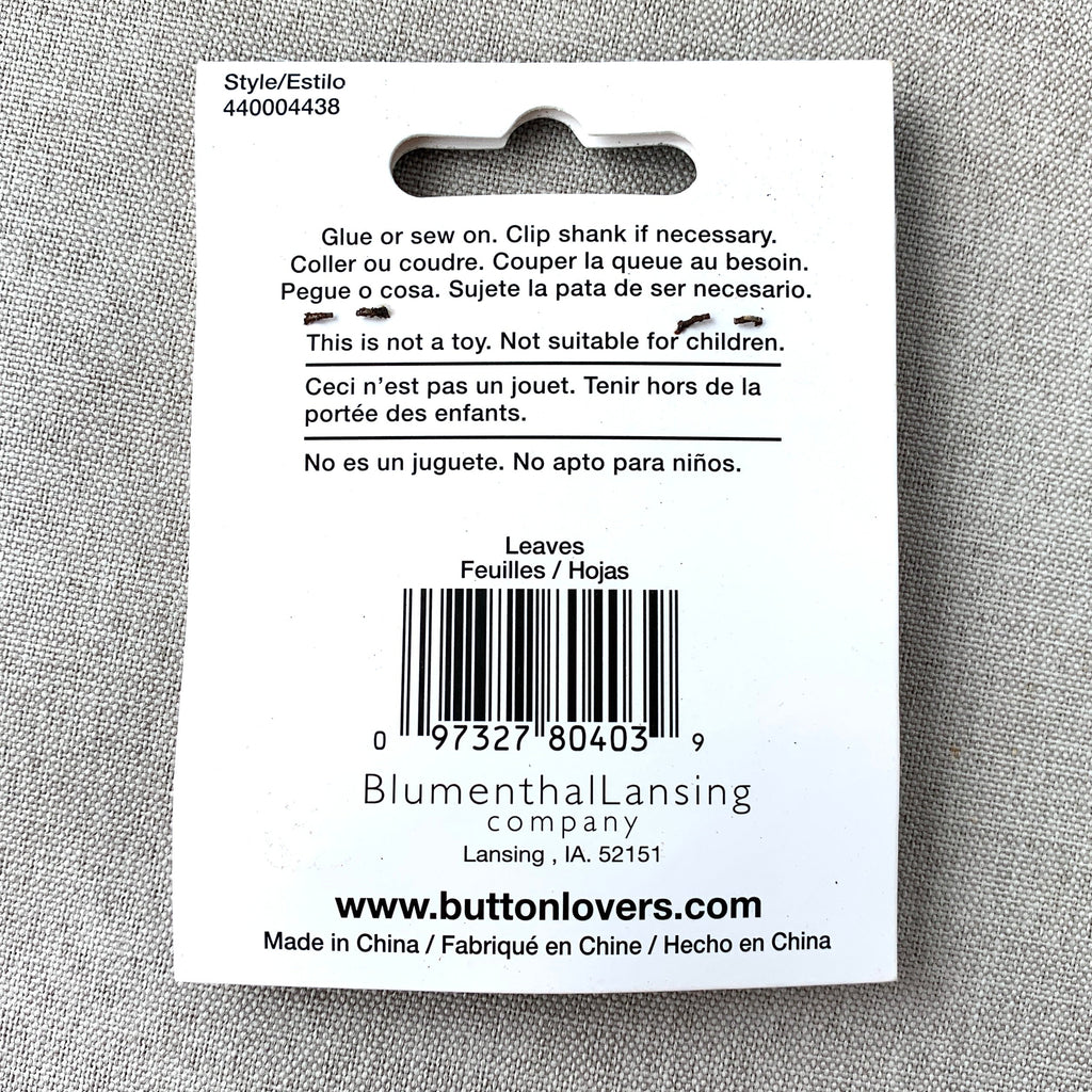 4438 Leaf - Collectors Buttons - 1 Hole Shank Button - - Green The Attic Exchange