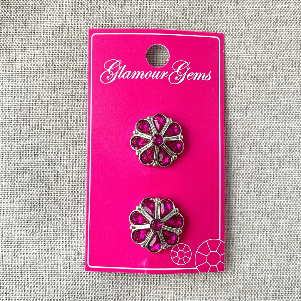 5215 Magenta Flower - Glamour Gems - Shank Buttons - 19mm - Pink The Attic Exchange
