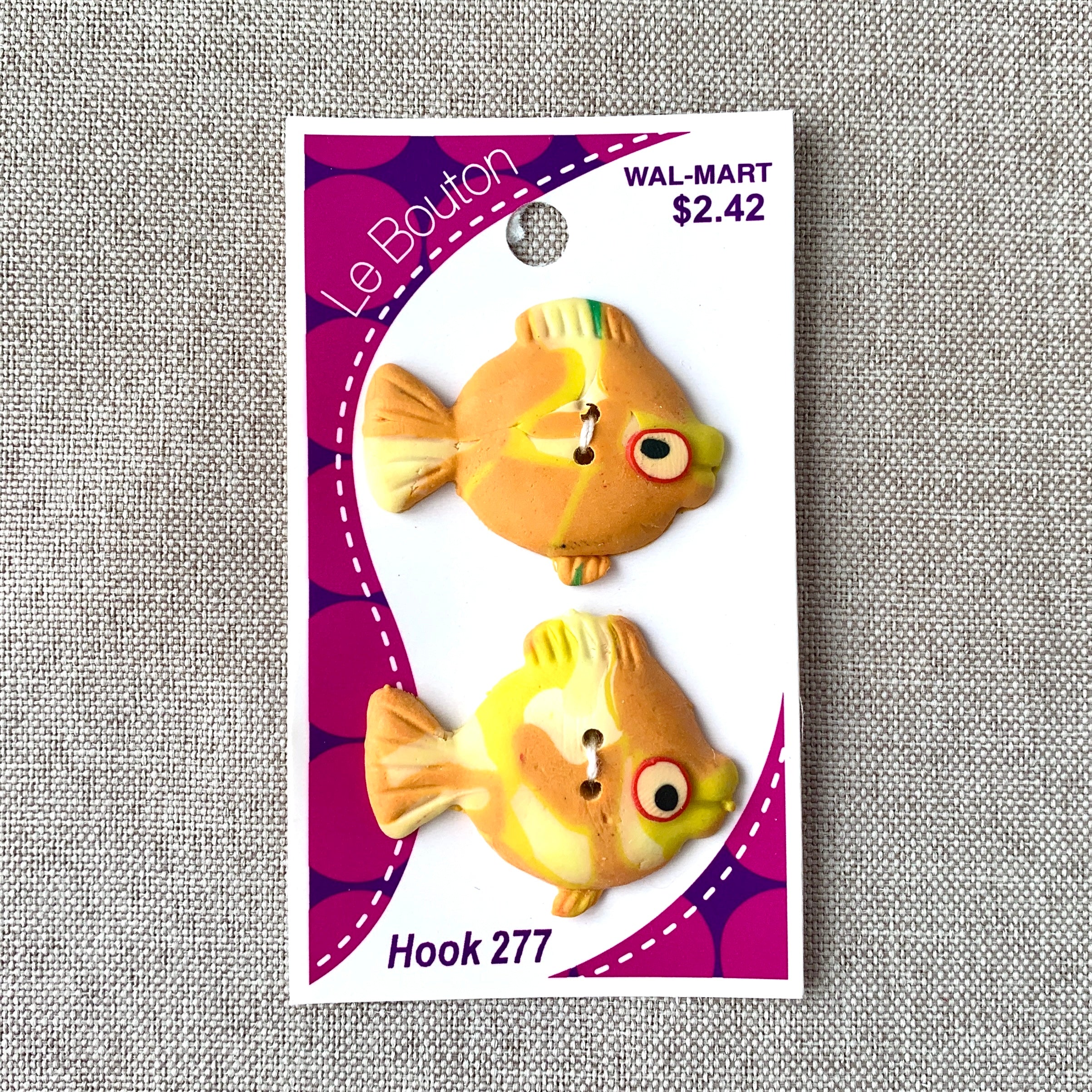 6208 Fish - Le Bouton - 2 Hole Button - Yellow Orange The Attic Exchange