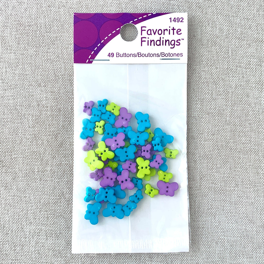 1492 Teeny Weeny Butterflies - Favorite Findings - 2 Hole Button - - Blue Purple Green The Attic Exchange