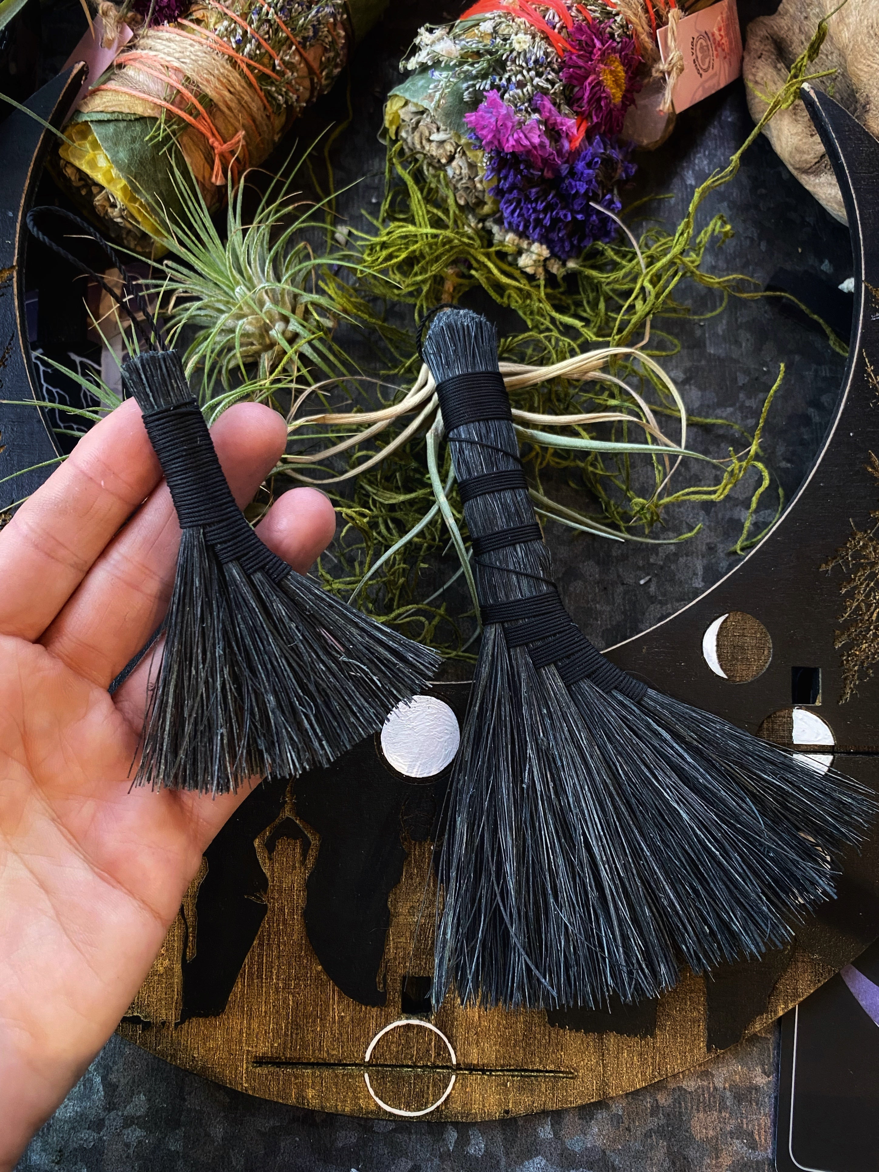 Miniature Besom/Sweeper Broom or Hand Brooms -3-5" Tampico -(functional or as an ornament) Keven Craft Rituals