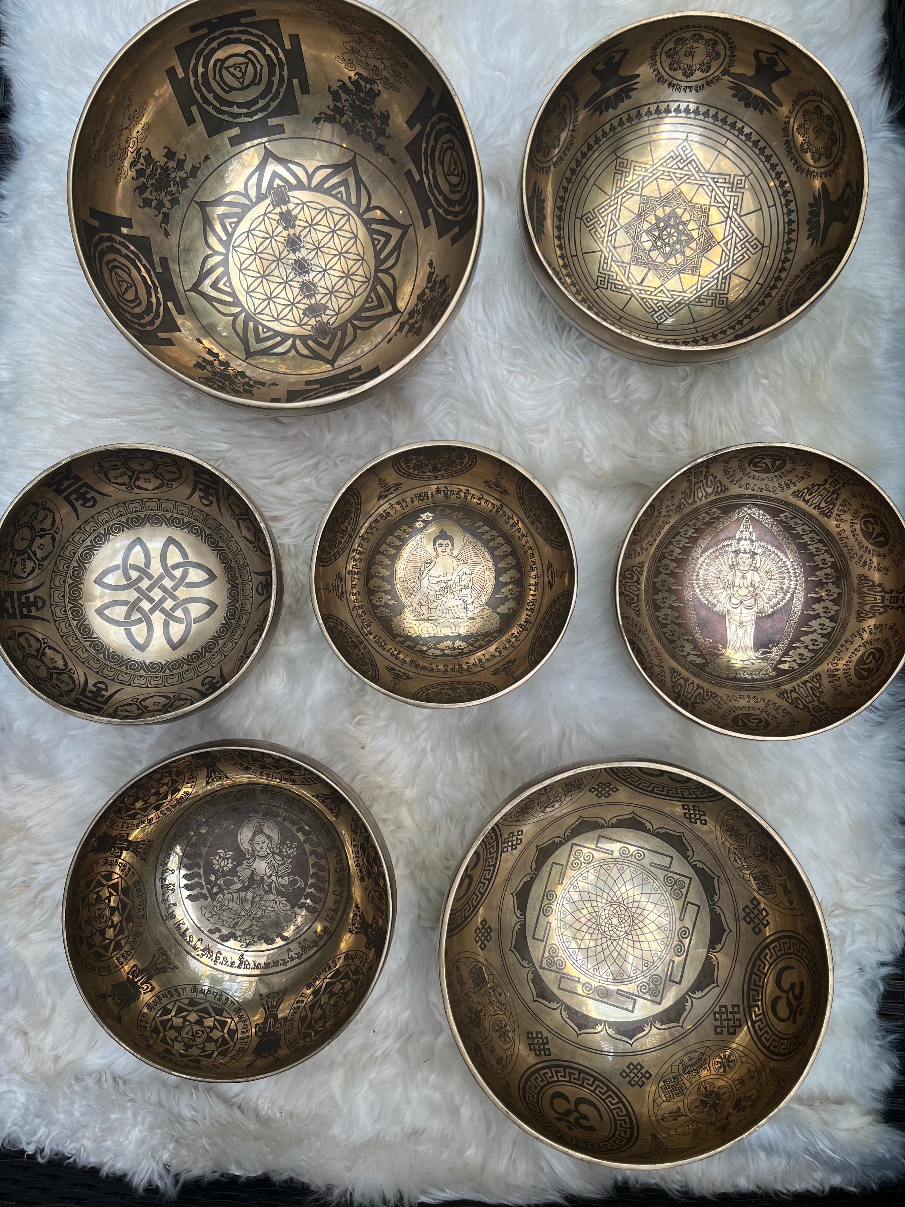 Special Carved Singing Bowl Set Sukha Sound Healing & Singing Bowls