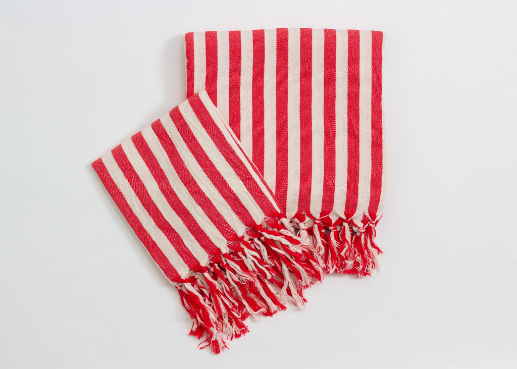 Girit Red Cotton Linen Towel Eastern Woven