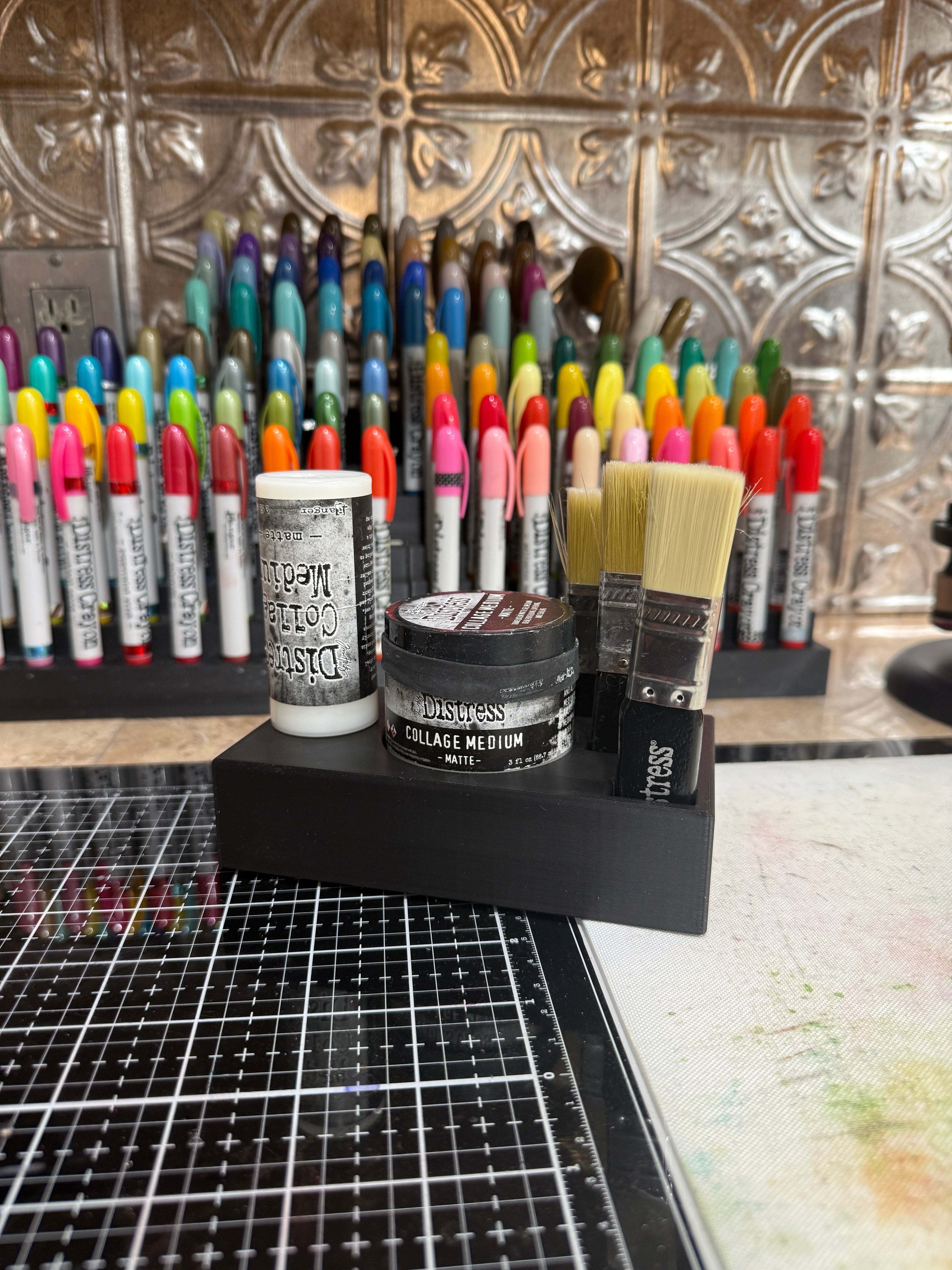 Mixed Media Adhesive Stand for Tim Holtz Distress Collage Medium, Glue and Brushes Y-Axis Printing LLC