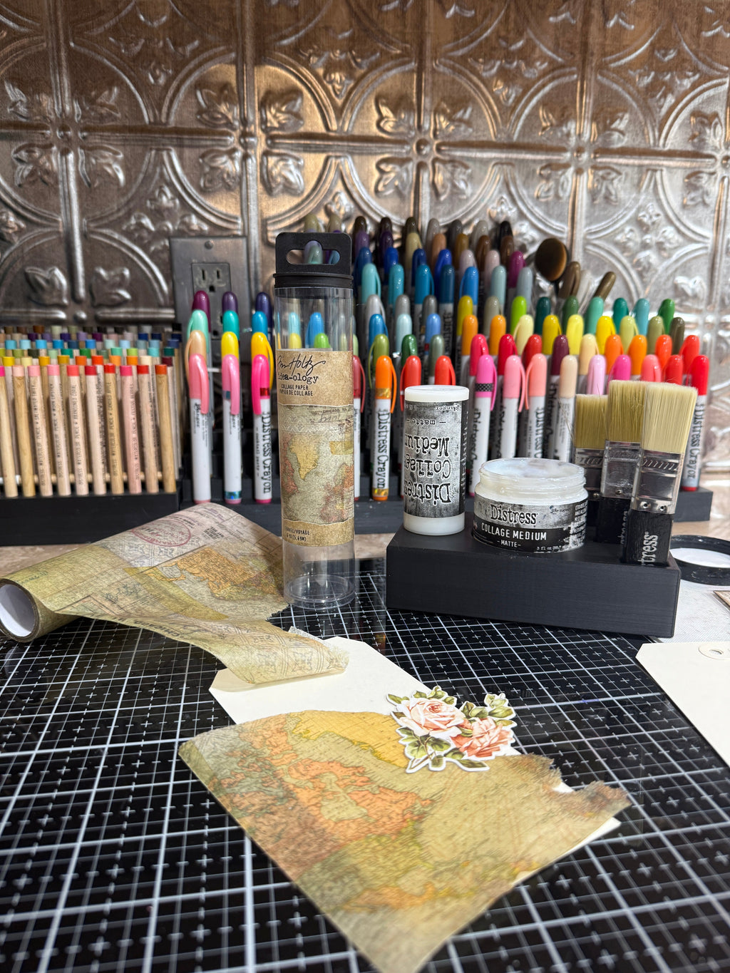 Mixed Media Adhesive Stand for Tim Holtz Distress Collage Medium, Glue and Brushes Y-Axis Printing LLC