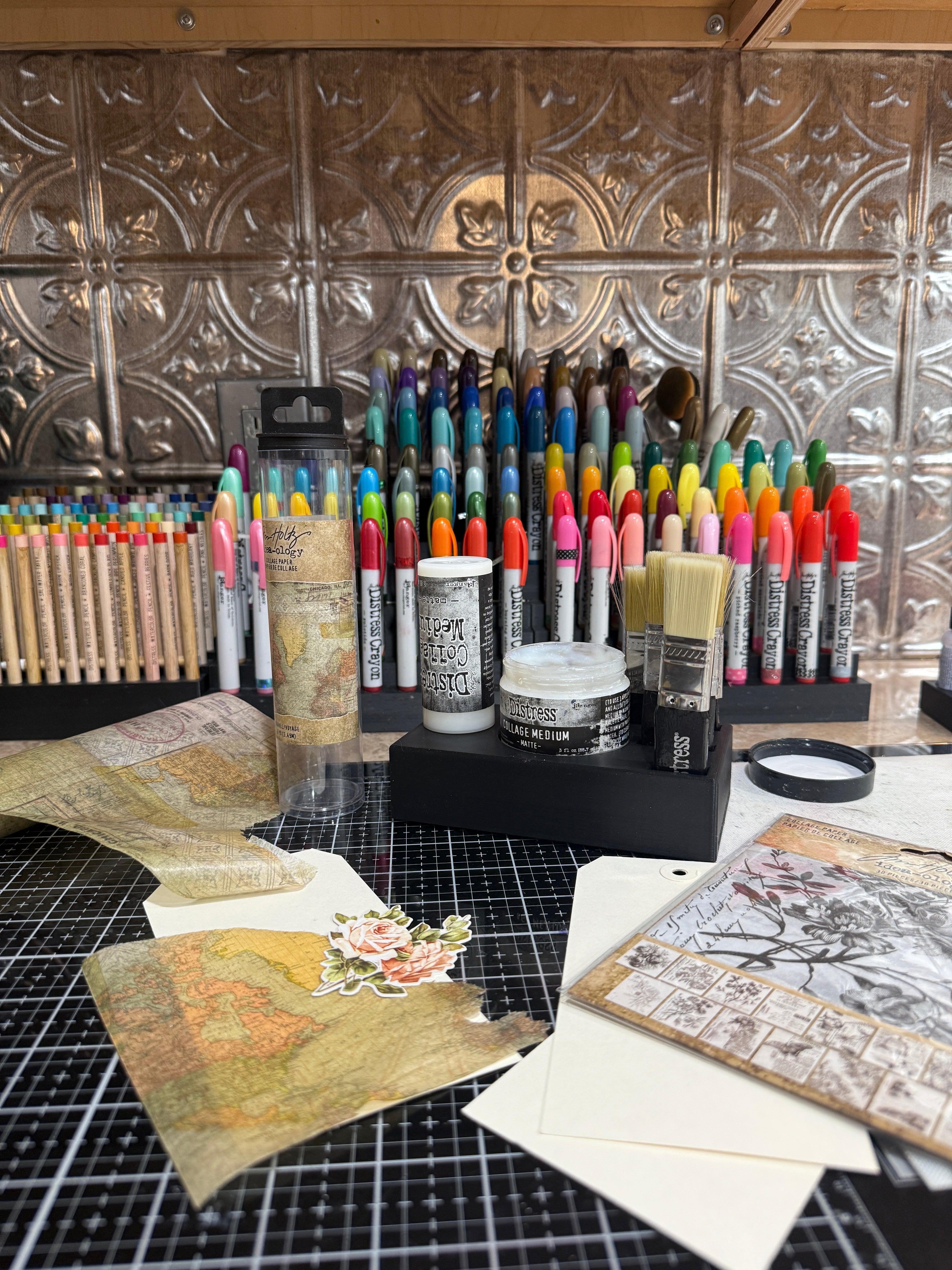 Mixed Media Adhesive Stand for Tim Holtz Distress Collage Medium, Glue and Brushes Y-Axis Printing LLC