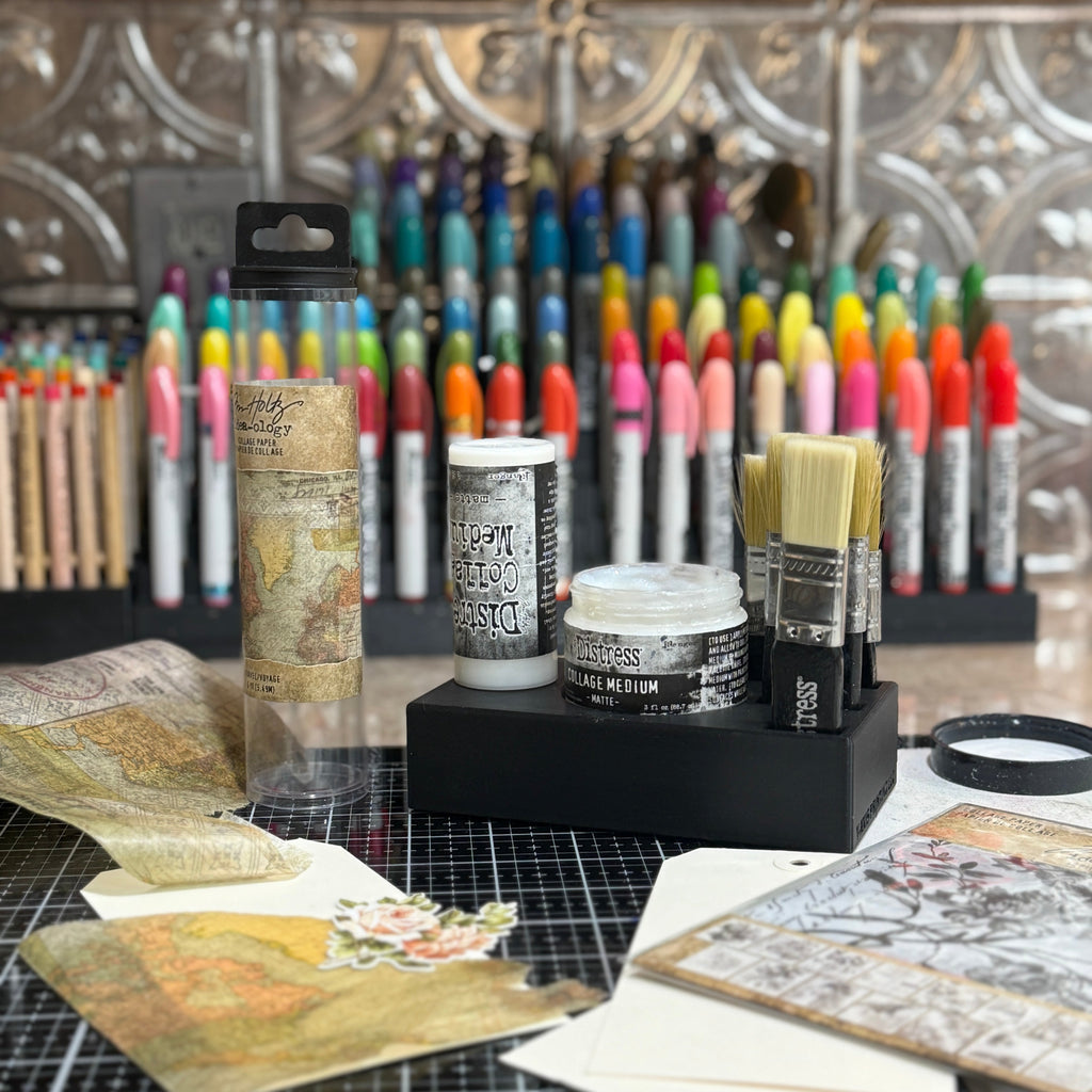 Mixed Media Adhesive Stand for Tim Holtz Distress Collage Medium, Glue and Brushes Y-Axis Printing LLC
