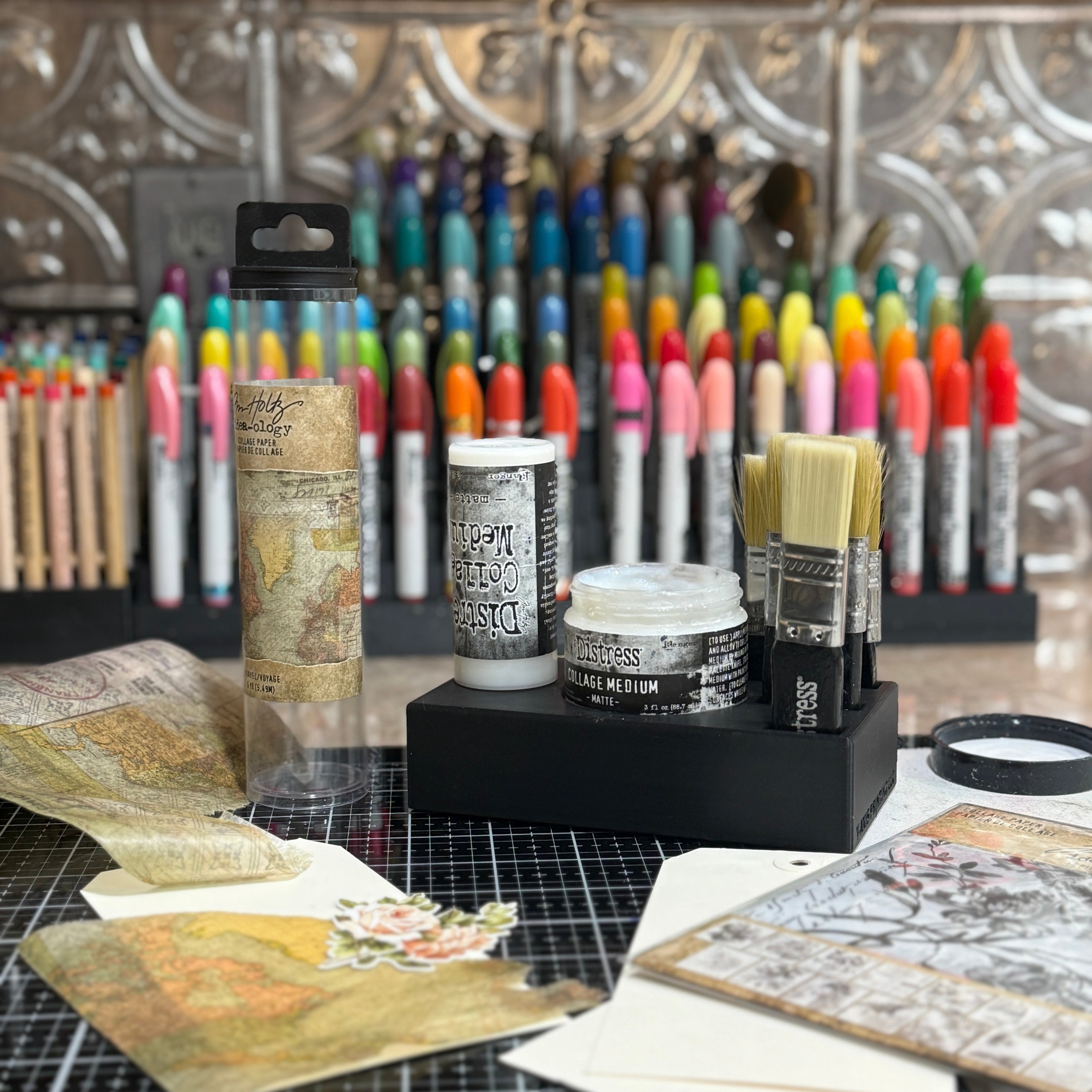 Mixed Media Adhesive Stand for Tim Holtz Distress Collage Medium, Glue and Brushes Y-Axis Printing LLC