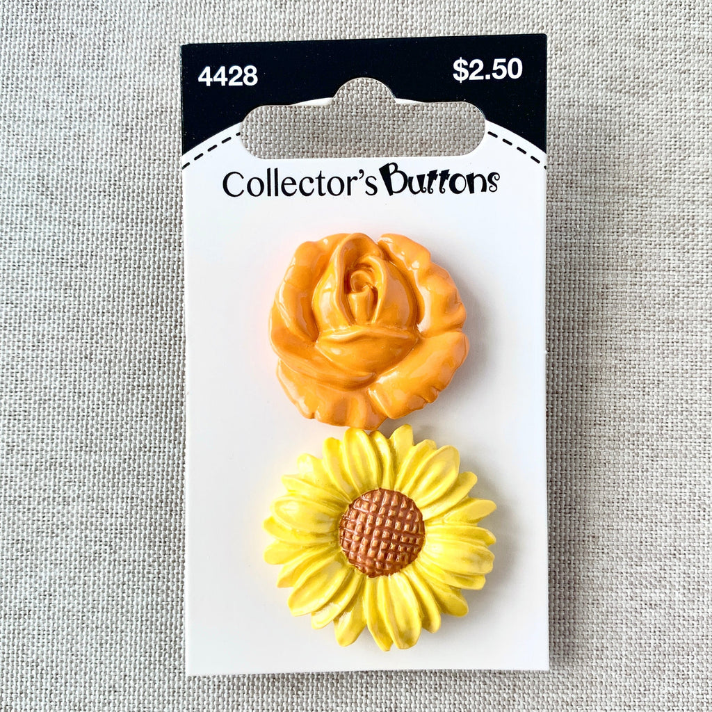 4428 Antique Flower - Collectors Buttons - 1 Hole Shank Buttons - 25mm 32mm - Orange Yellow The Attic Exchange