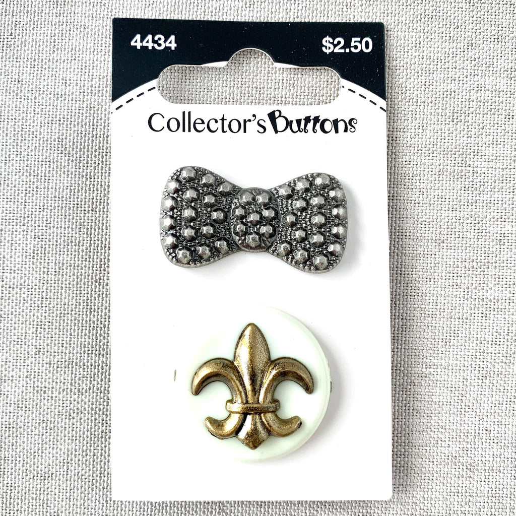4434 Bow and Fleur de Lis - Collectors Buttons - 1 Hole Shank Buttons - Assorted Sizes - Silver Bronze The Attic Exchange