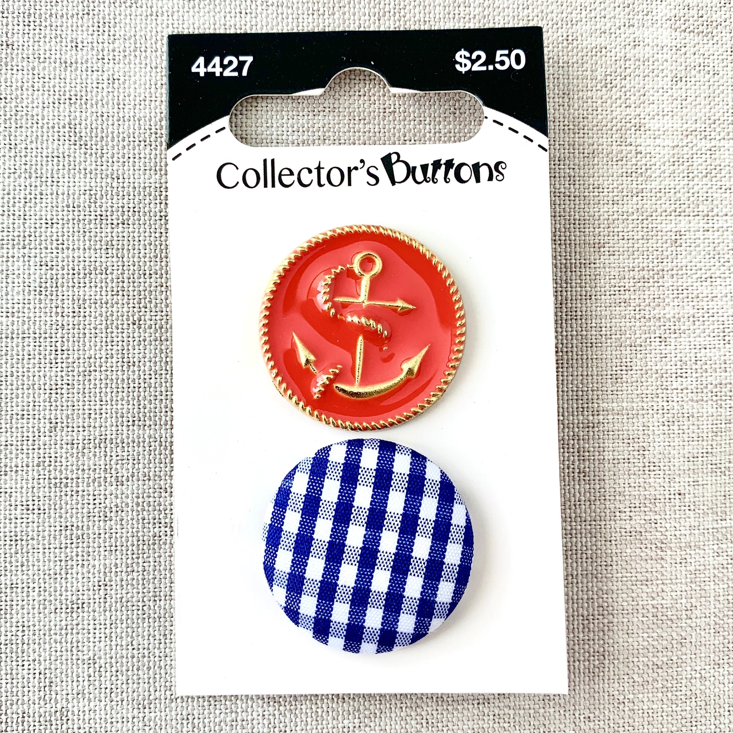 4427 Anchor and Gingham - Collectors Buttons - 1 Hole Shank Buttons - 25mm - Red Blue The Attic Exchange