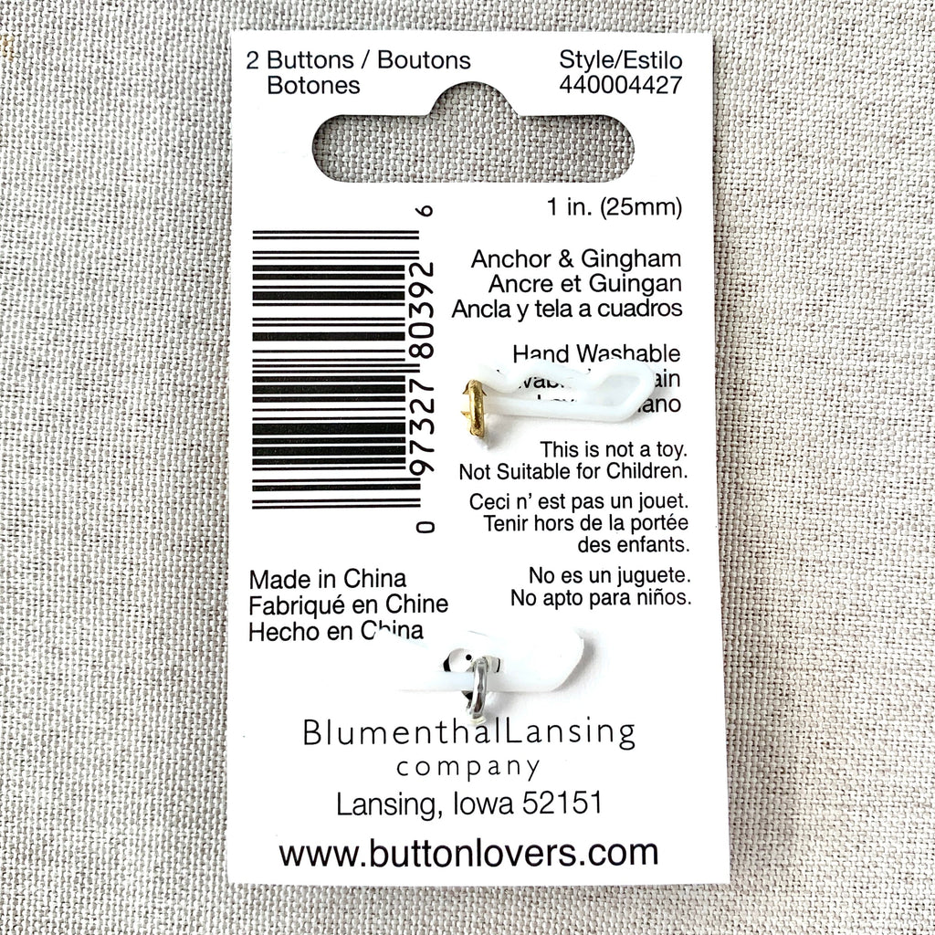 4427 Anchor and Gingham - Collectors Buttons - 1 Hole Shank Buttons - 25mm - Red Blue The Attic Exchange