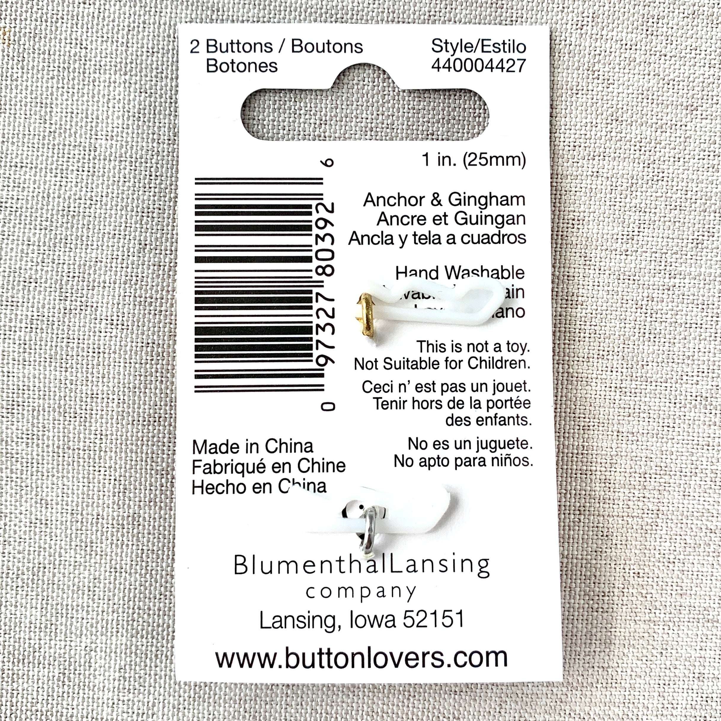 4427 Anchor and Gingham - Collectors Buttons - 1 Hole Shank Buttons - 25mm - Red Blue The Attic Exchange