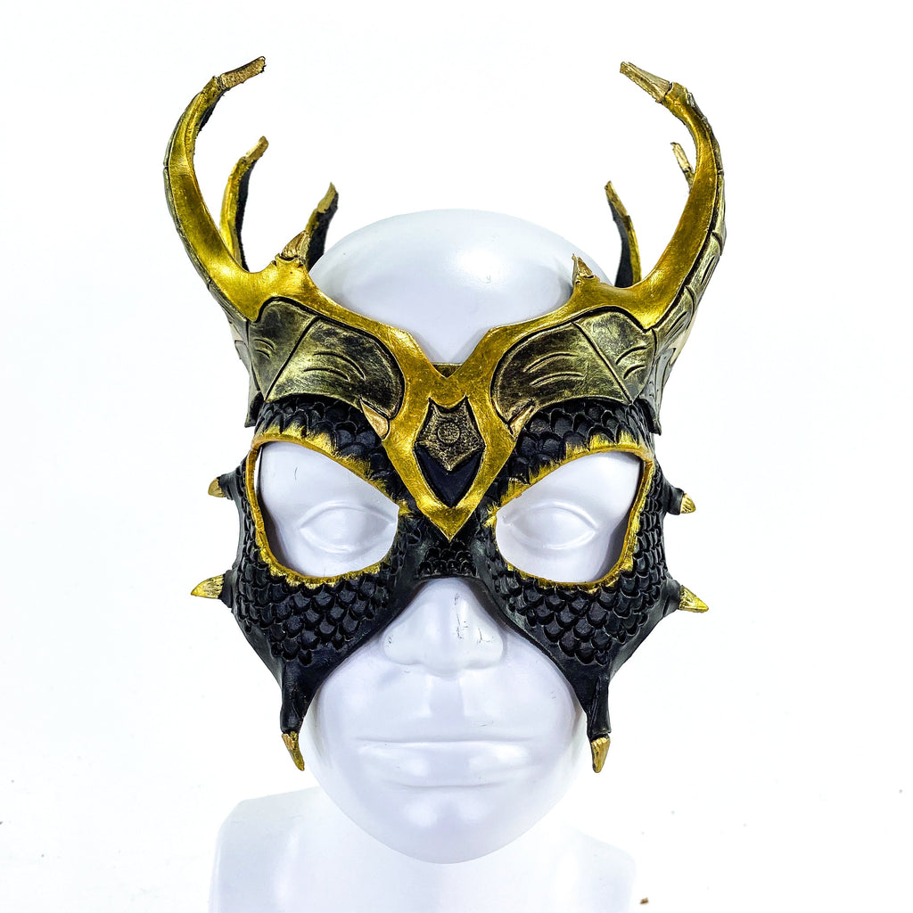 Dragon Crown Eye Mask - Handmade Genuine Leather - Masquerade, Halloween or Cosplay Costume Rockwell Masks
