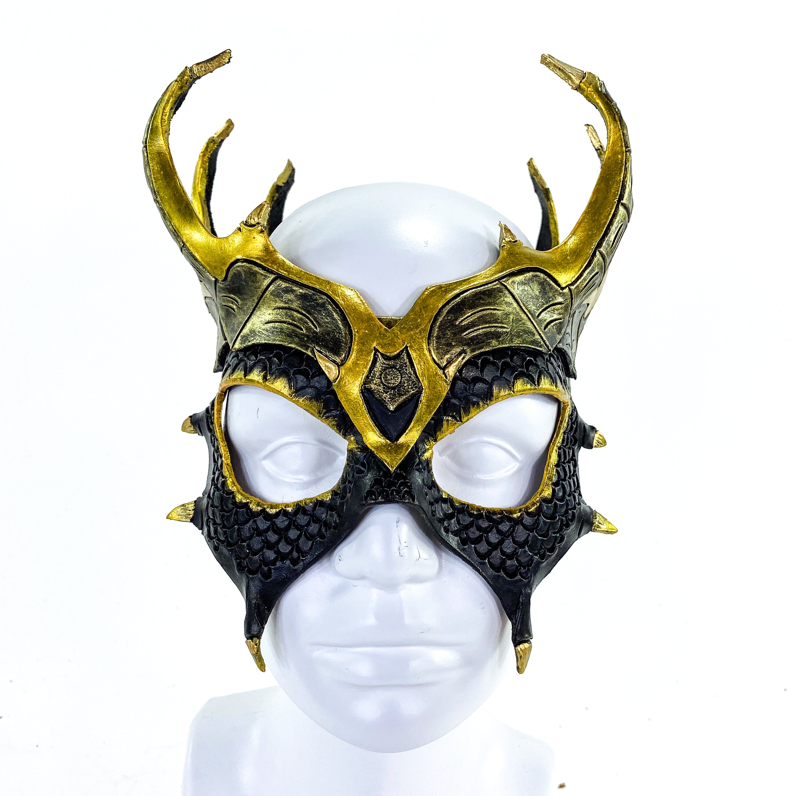 Dragon Crown Eye Mask - Handmade Genuine Leather - Masquerade, Halloween or Cosplay Costume Rockwell Masks