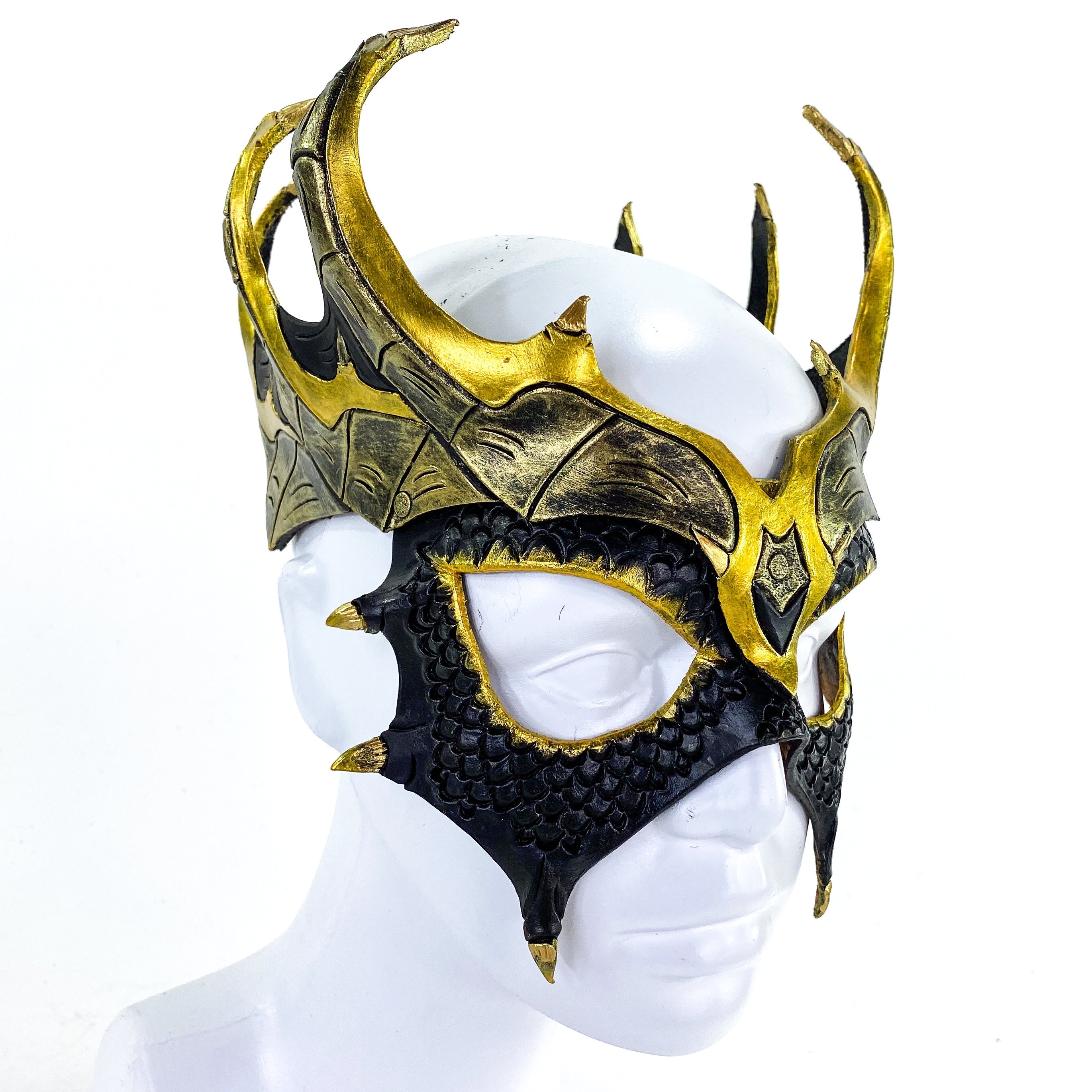 Dragon Crown Eye Mask - Handmade Genuine Leather - Masquerade, Halloween or Cosplay Costume Rockwell Masks