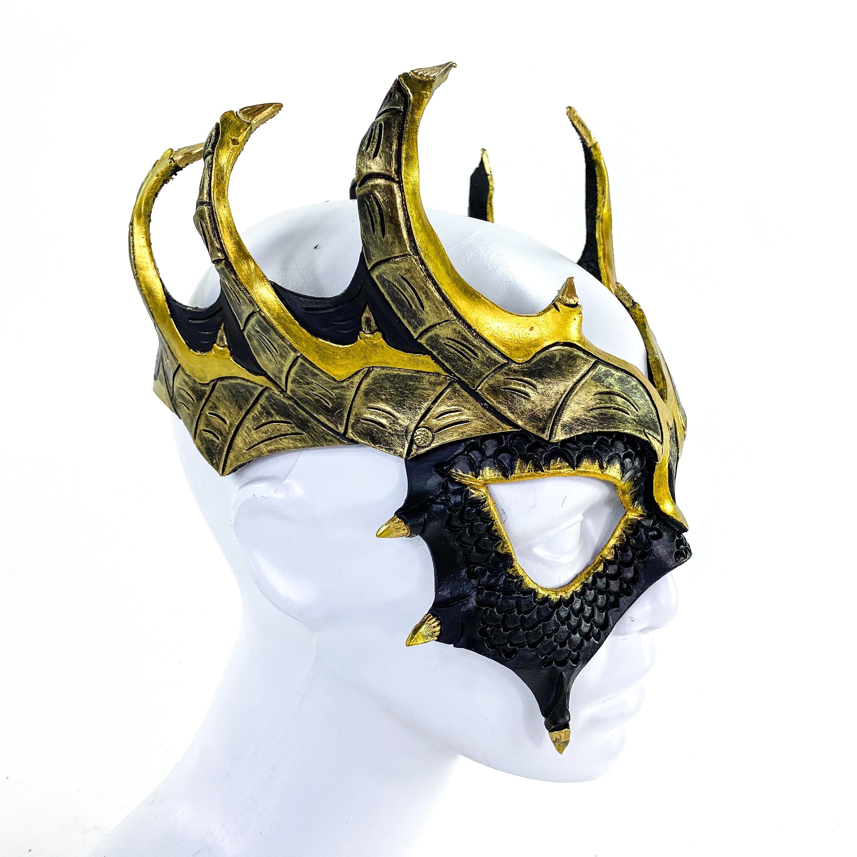Dragon Crown Eye Mask - Handmade Genuine Leather - Masquerade, Halloween or Cosplay Costume Rockwell Masks