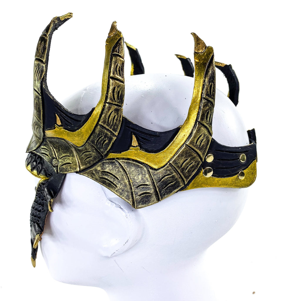 Dragon Crown Eye Mask - Handmade Genuine Leather - Masquerade, Halloween or Cosplay Costume Rockwell Masks