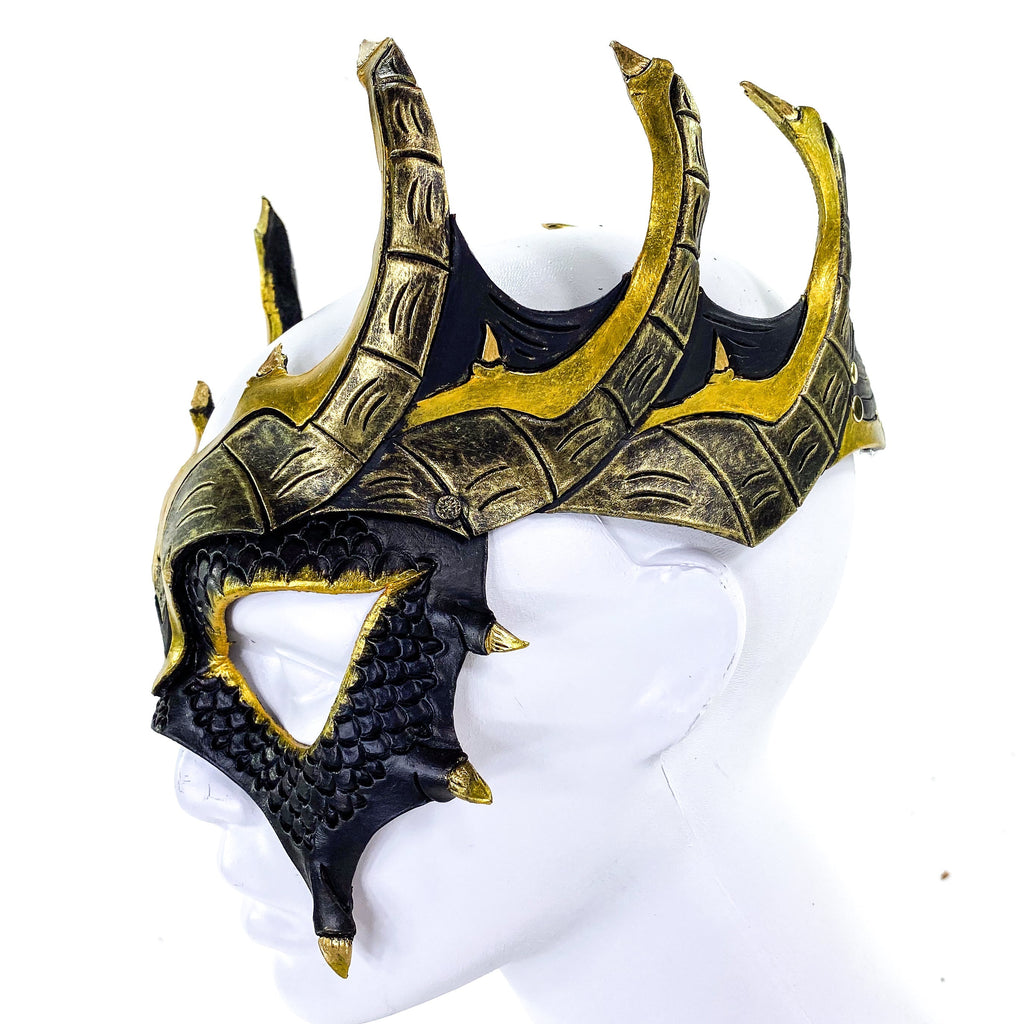 Dragon Crown Eye Mask - Handmade Genuine Leather - Masquerade, Halloween or Cosplay Costume Rockwell Masks