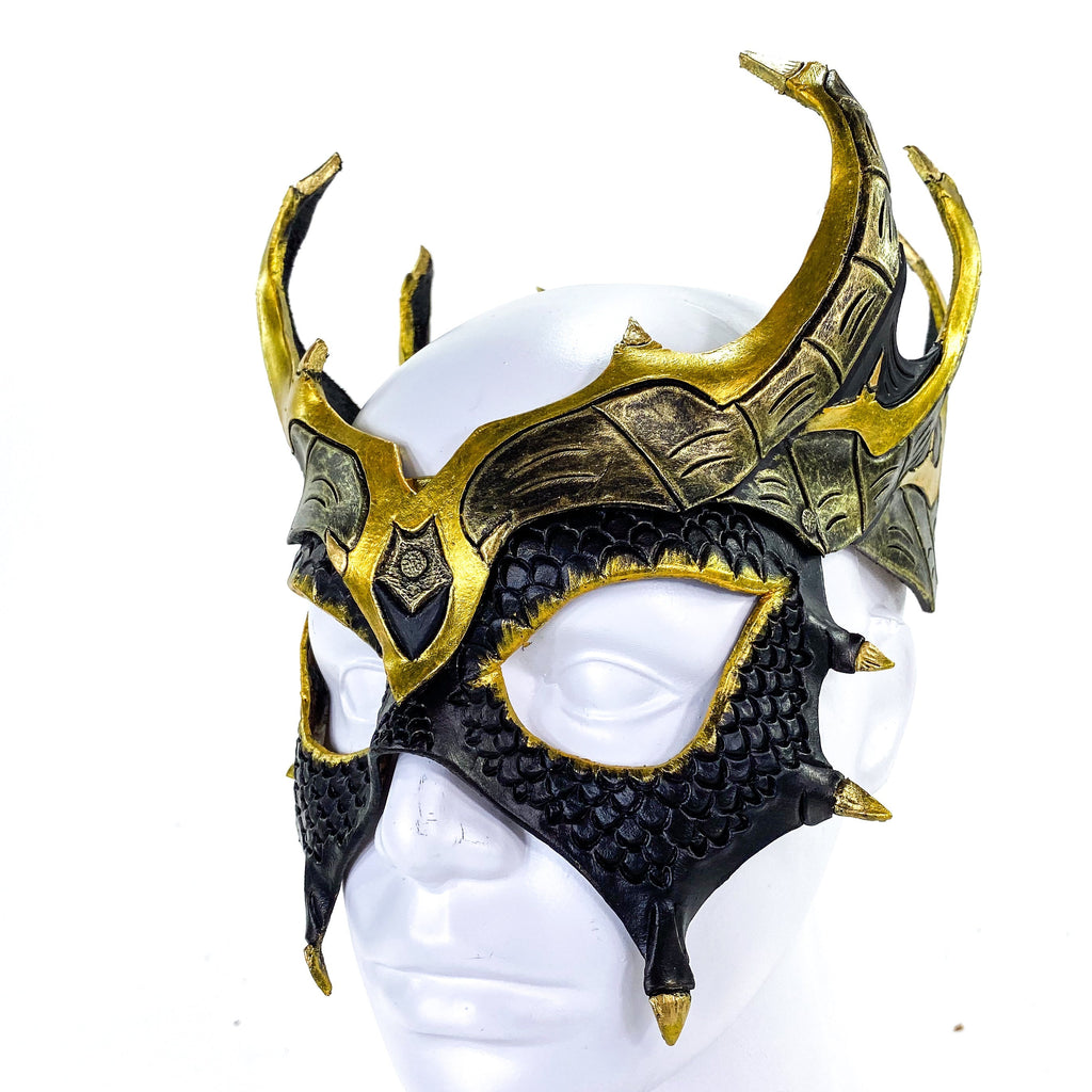 Dragon Crown Eye Mask - Handmade Genuine Leather - Masquerade, Halloween or Cosplay Costume Rockwell Masks