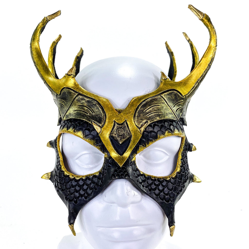 Dragon Crown Eye Mask - Handmade Genuine Leather - Masquerade, Halloween or Cosplay Costume Rockwell Masks