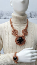 Black Obsidian Copper Wire Wrapped Protection Amulet And Bracelet Set The Vibez Shop